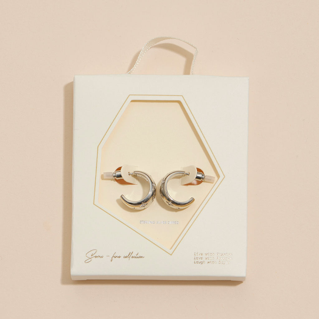 18K Gold-Dipped CZ Northern Star Hoop Earrings