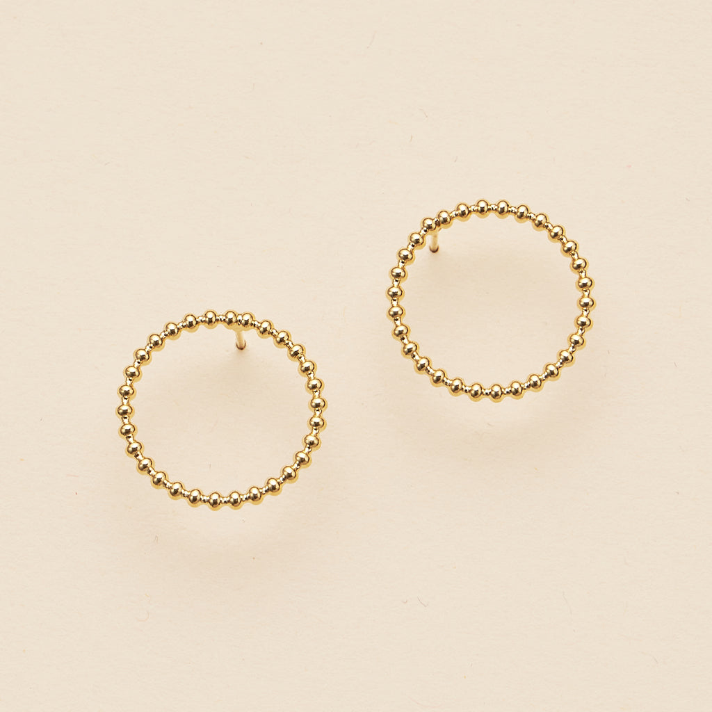 18K Gold-Dipped Round Beaded Stud Earrings - Frem