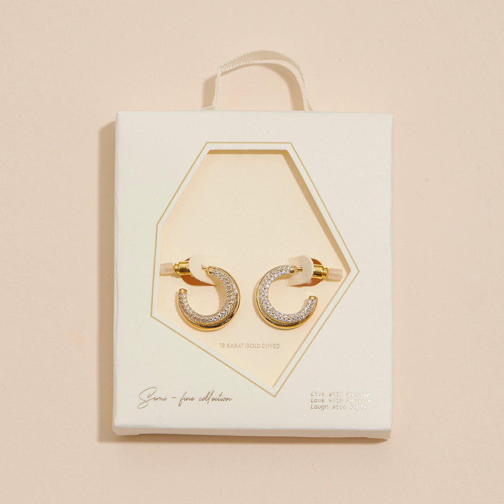 18K Gold-Dipped Layered CZ Open Hoop Earrings