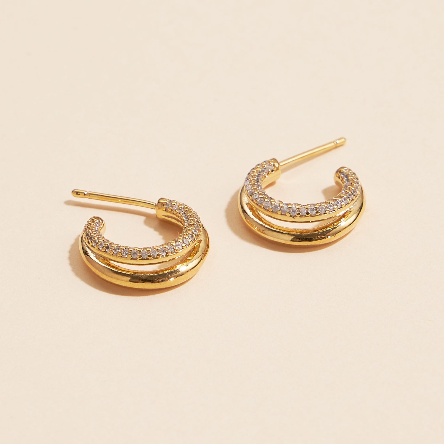 18K Gold-Dipped Layered CZ Open Hoop Earrings