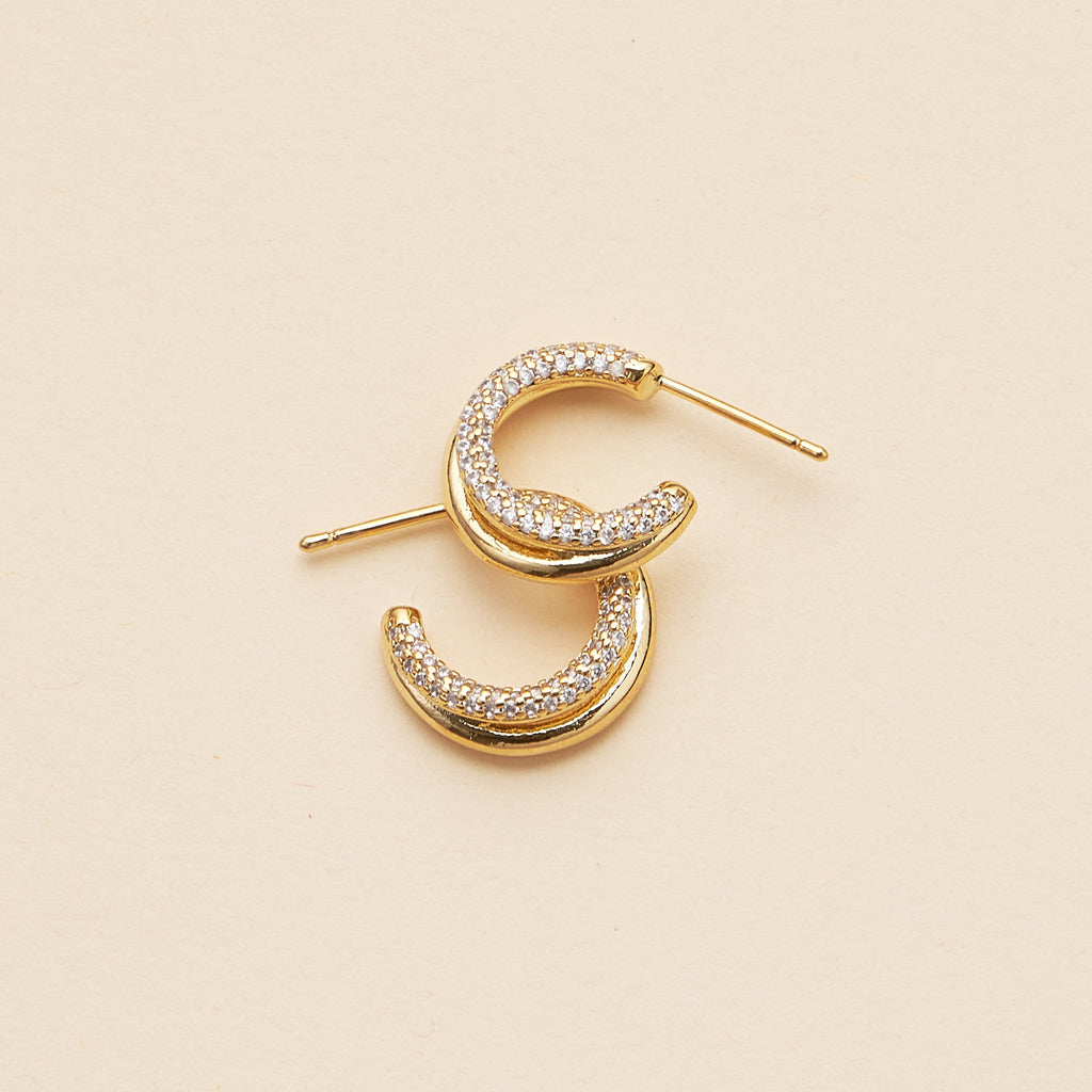 18K Gold-Dipped Layered CZ Open Hoop Earrings