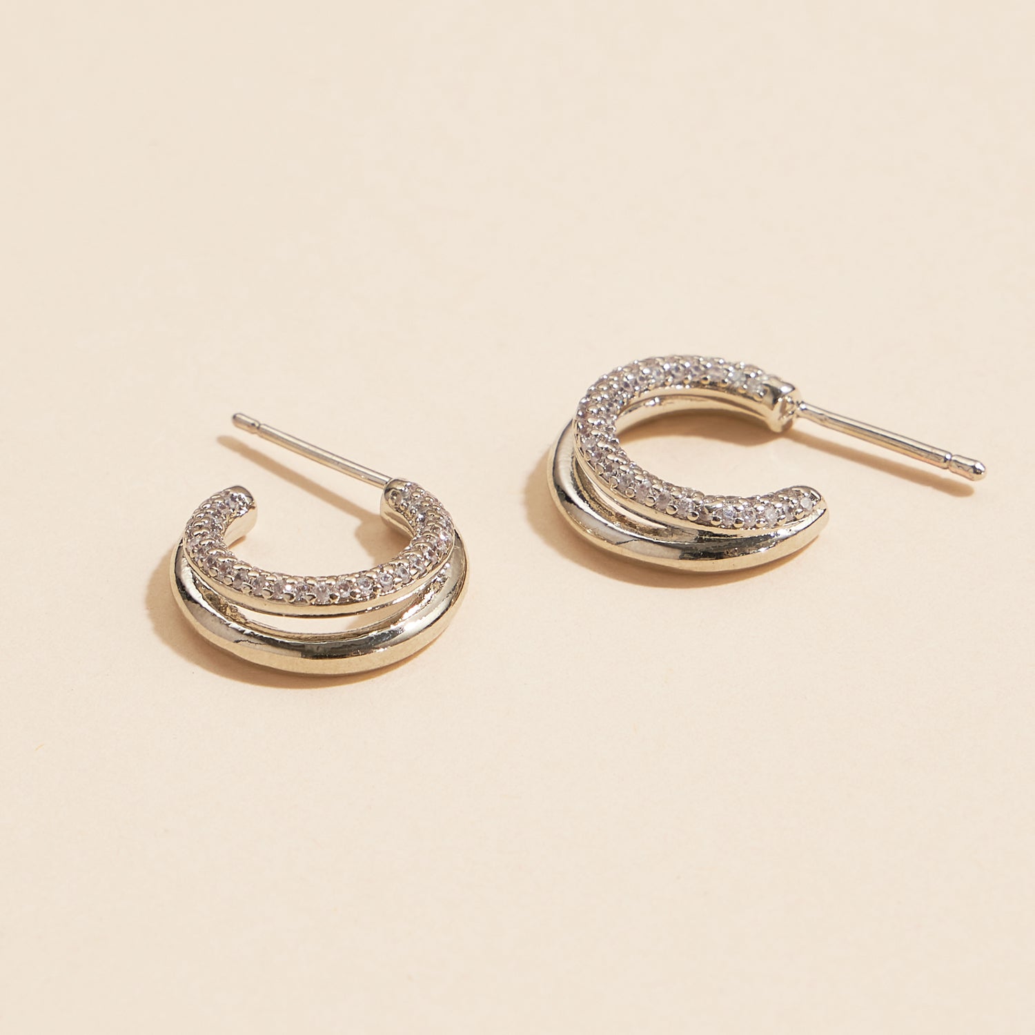18K Gold-Dipped Layered CZ Open Hoop Earrings