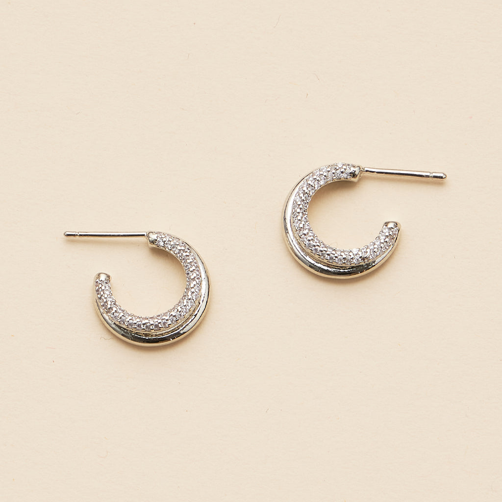18K Gold-Dipped Layered CZ Open Hoop Earrings