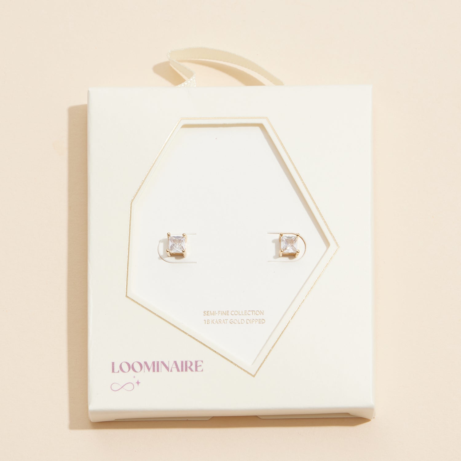 Chic Square-Cut Gold and White Gold Stud Earrings