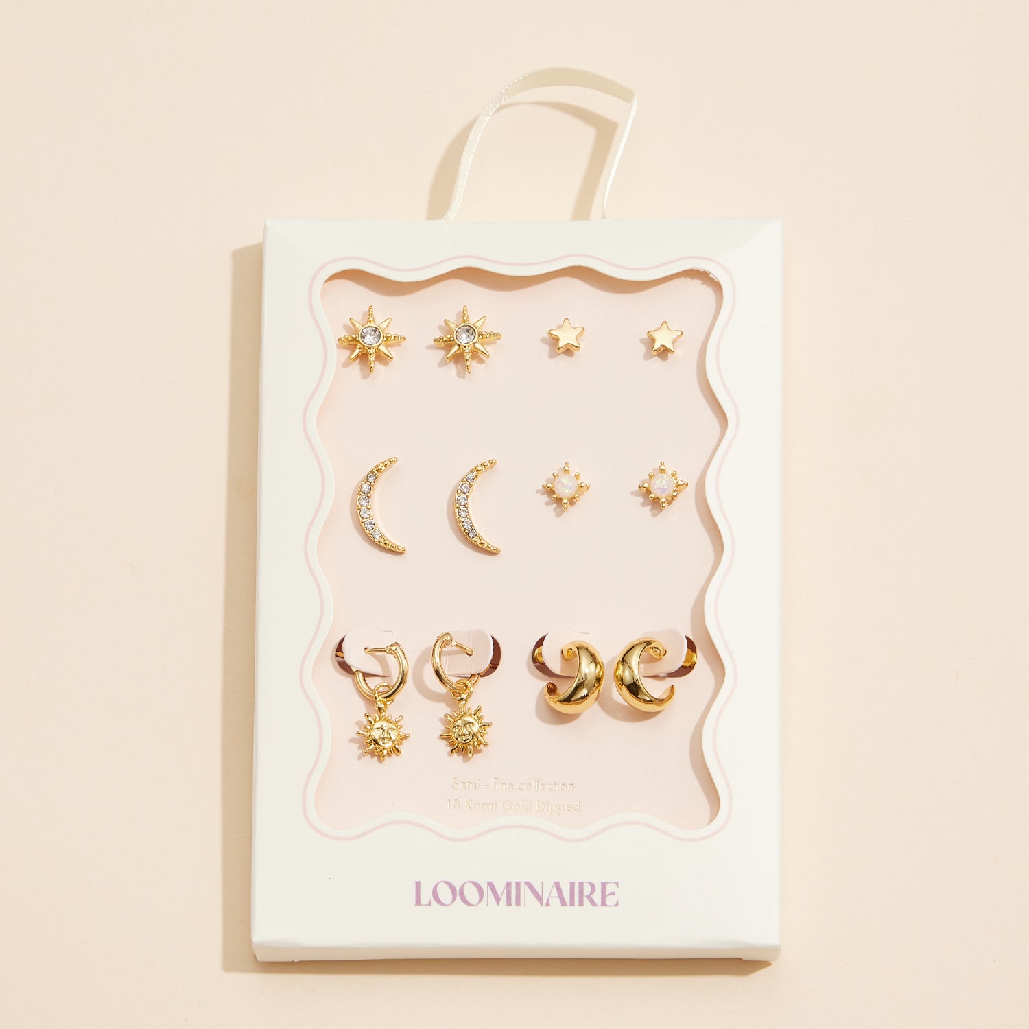 18K Gold Dipped Celestial Earring Set – Moon, Star & Sun