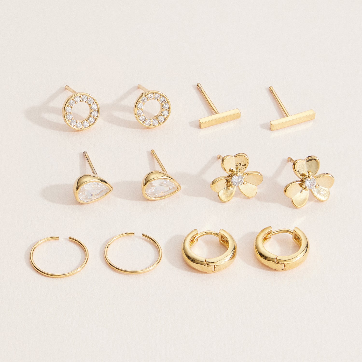 18K Gold Dipped 12-Piece Earring Set – Floral, Teardrop & Hoop Collection
