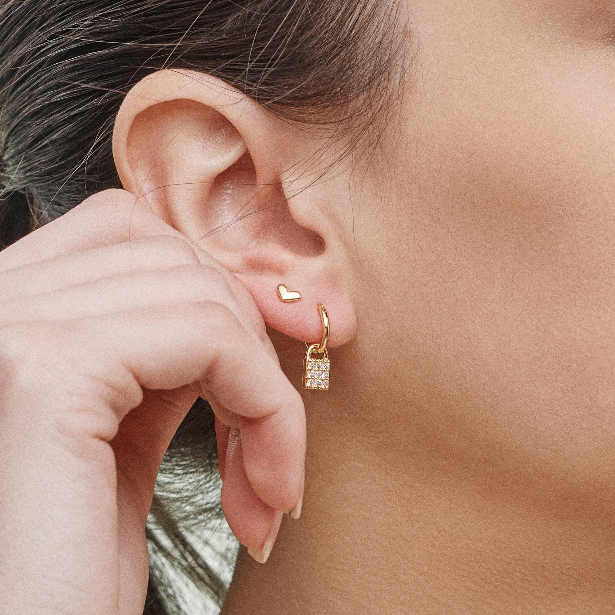 18K Gold Dipped 12-Piece Gold & Silver Earring Set – Lock, Key, Heart & Pearl Collection - Frem