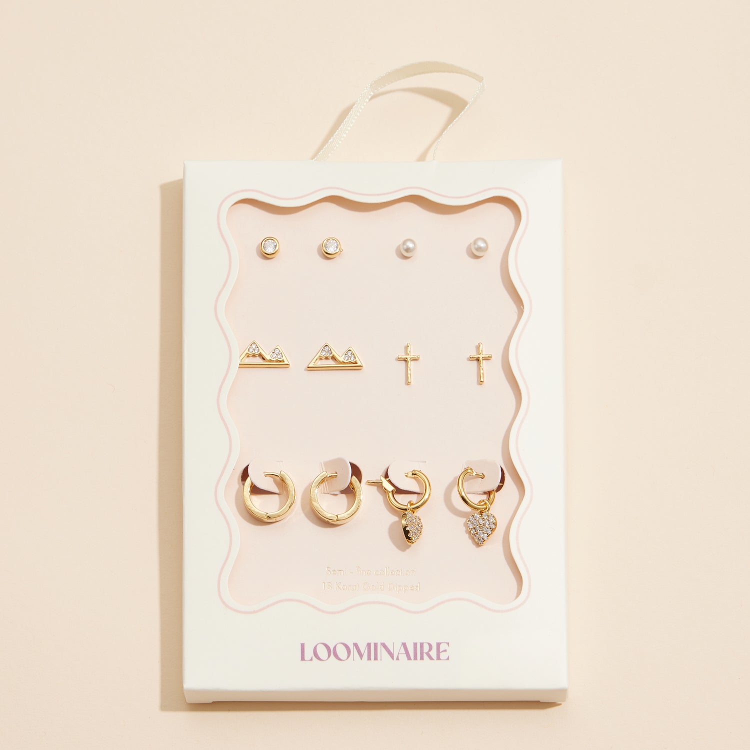 18K Gold Dipped 12-Piece Earring Set – Cross, Mountain, Heart & Pearl Collection