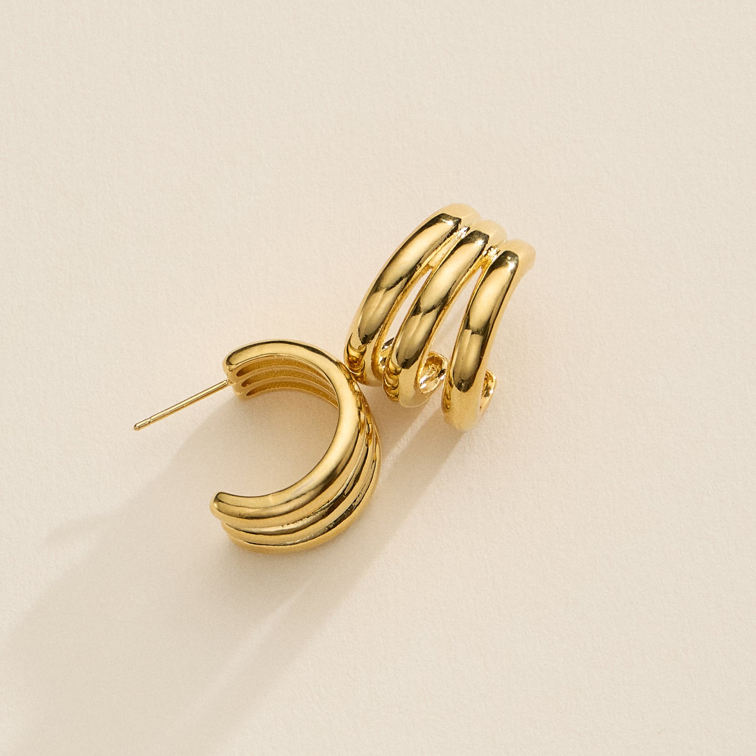 Triple-Ring Chunky Hoop Earrings – 18K Gold-Dipped and Silver Huggies