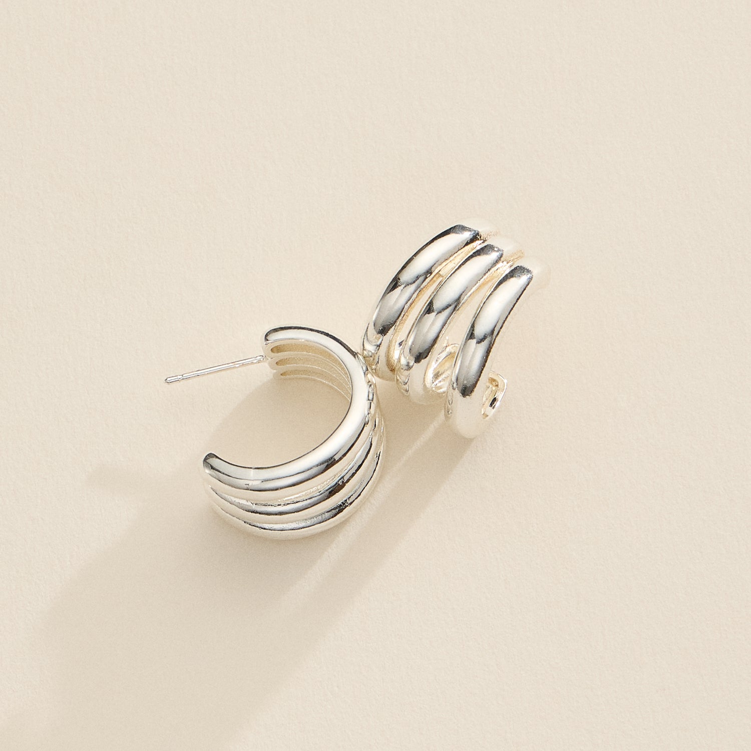 Triple-Ring Chunky Hoop Earrings – 18K Gold-Dipped and Silver Huggies