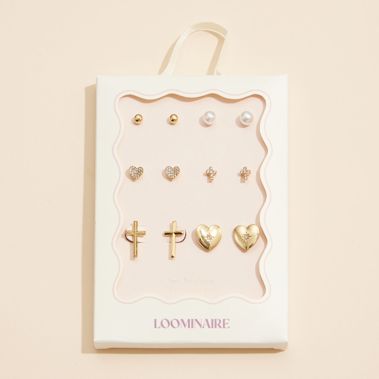 12-Piece 18K Gold Dipped Earring Set – Cross, Heart & Pearl Collection
