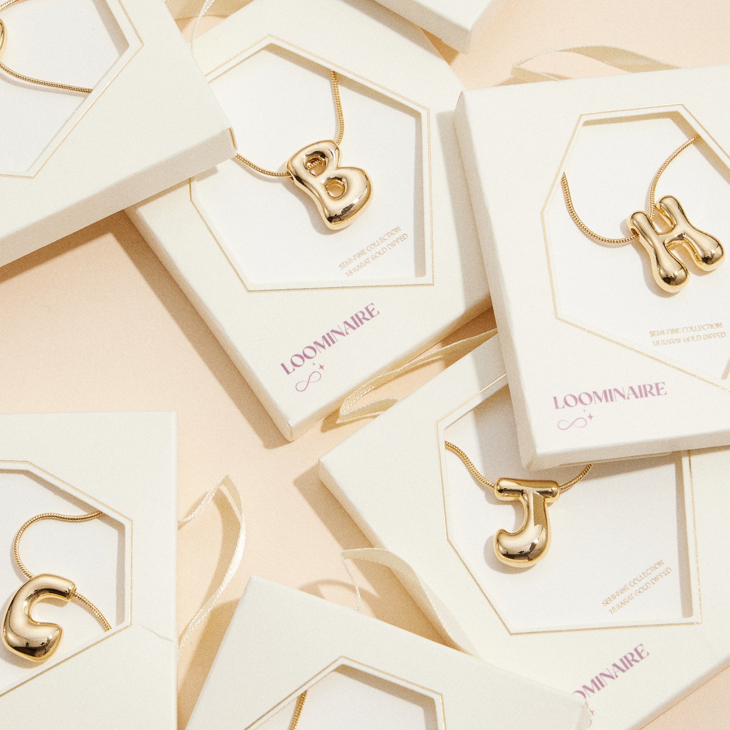 16 Assorted Pack of Bubble Design Initial Short Necklaces