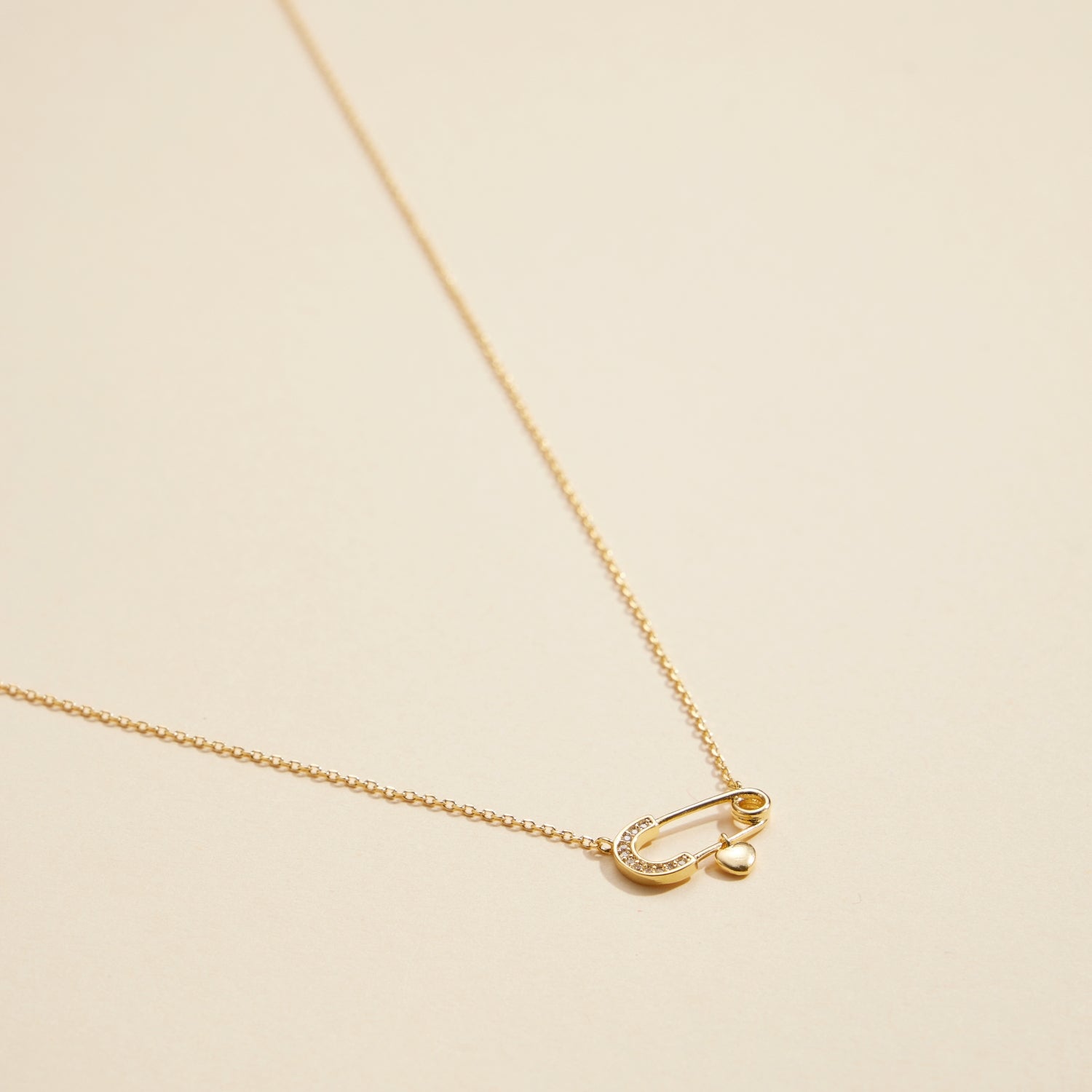 Gold-Dipped Safety Pin Charm Short Necklace