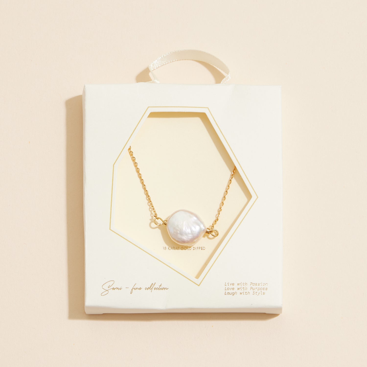 Refined Coin Pearl Pendant Necklace with 18K Gold Dipped Finish