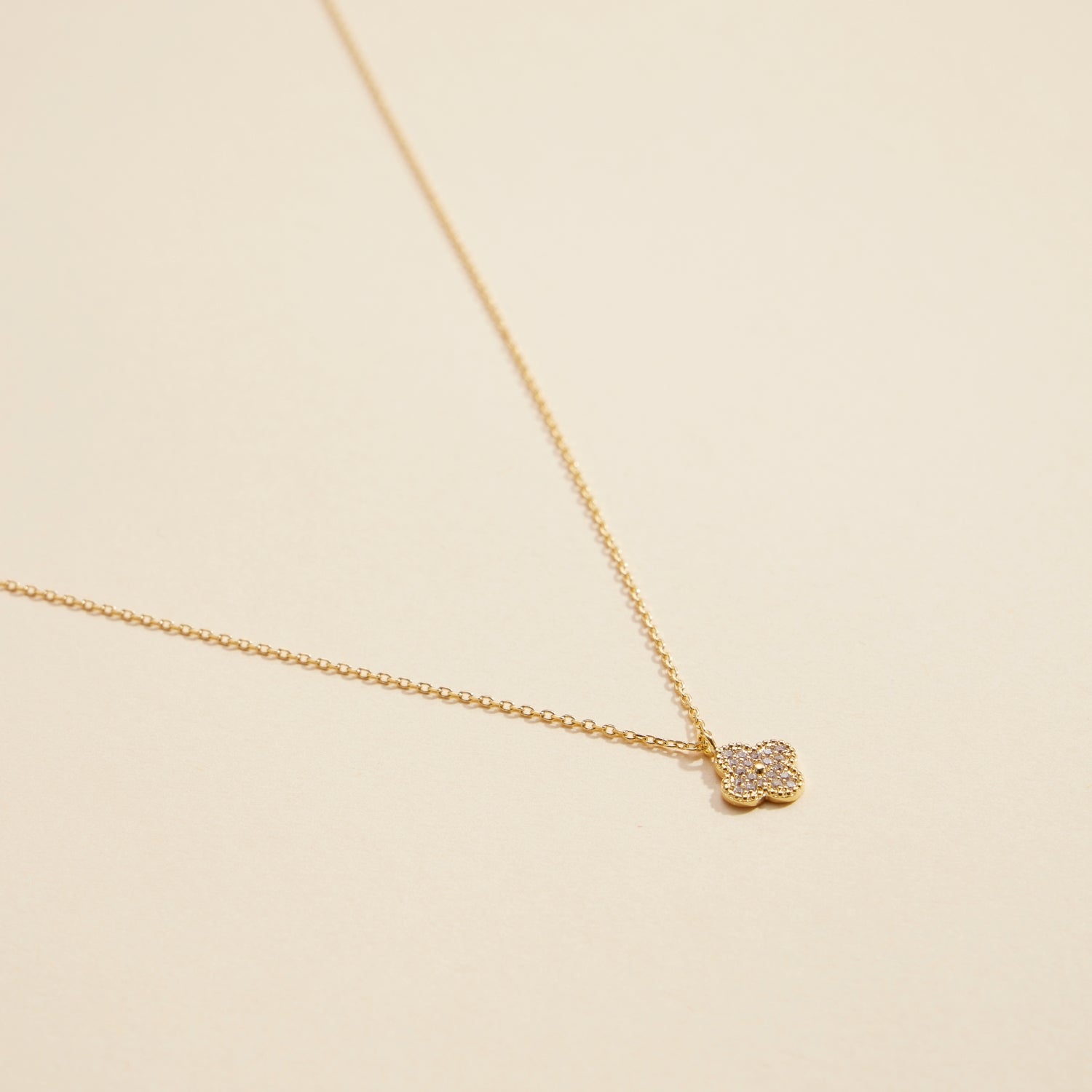 Gold Dainty Necklace with Crystal Flower Charm