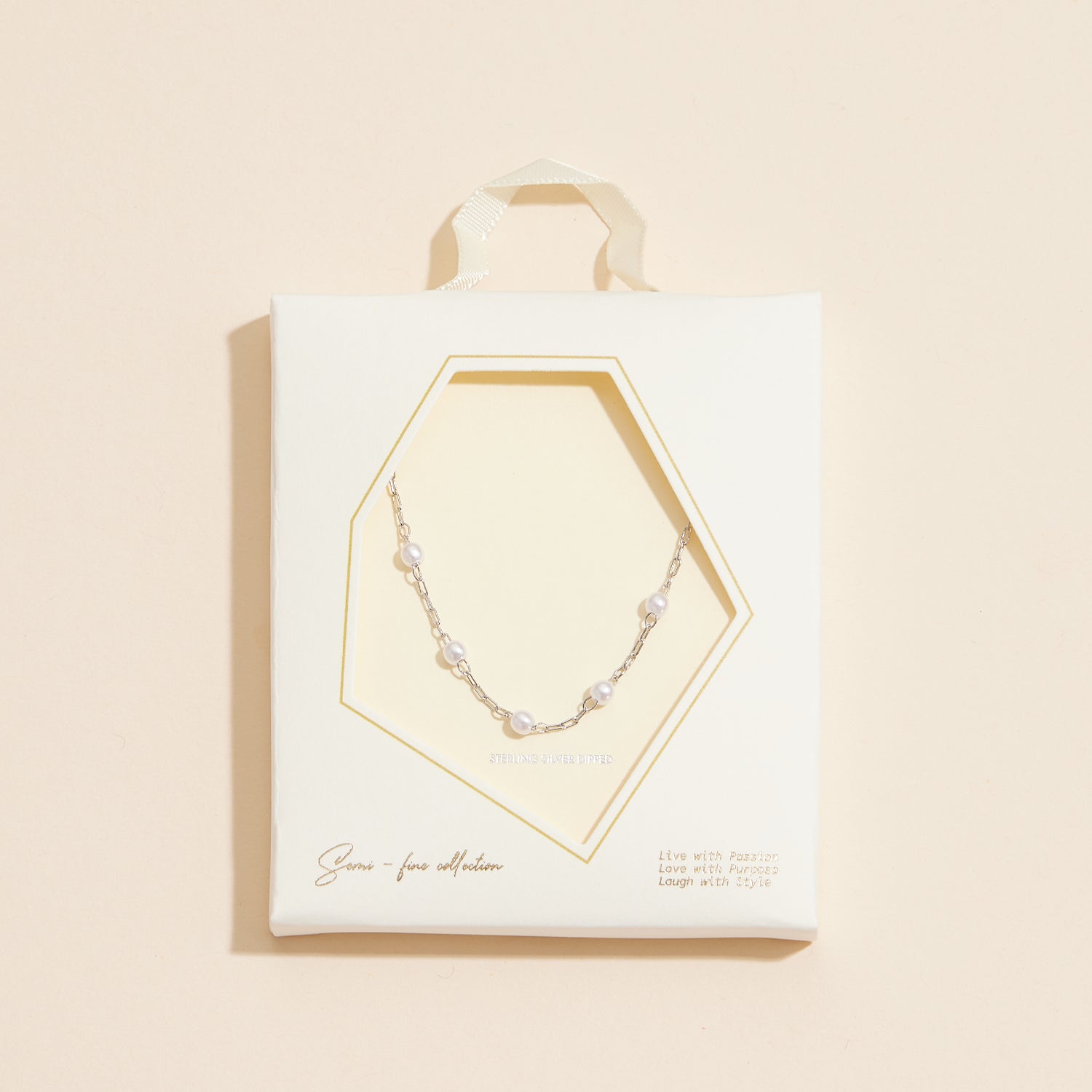 Timeless 2mm Pearl Link Necklace in 18K Gold Dipped Finish