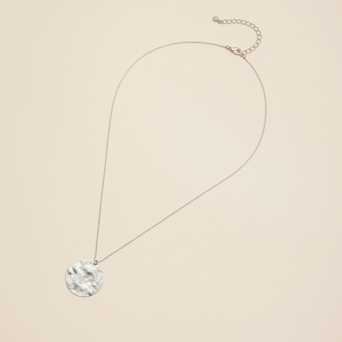 Textured Hammered Round Charm Gold-Dipped Short Necklace