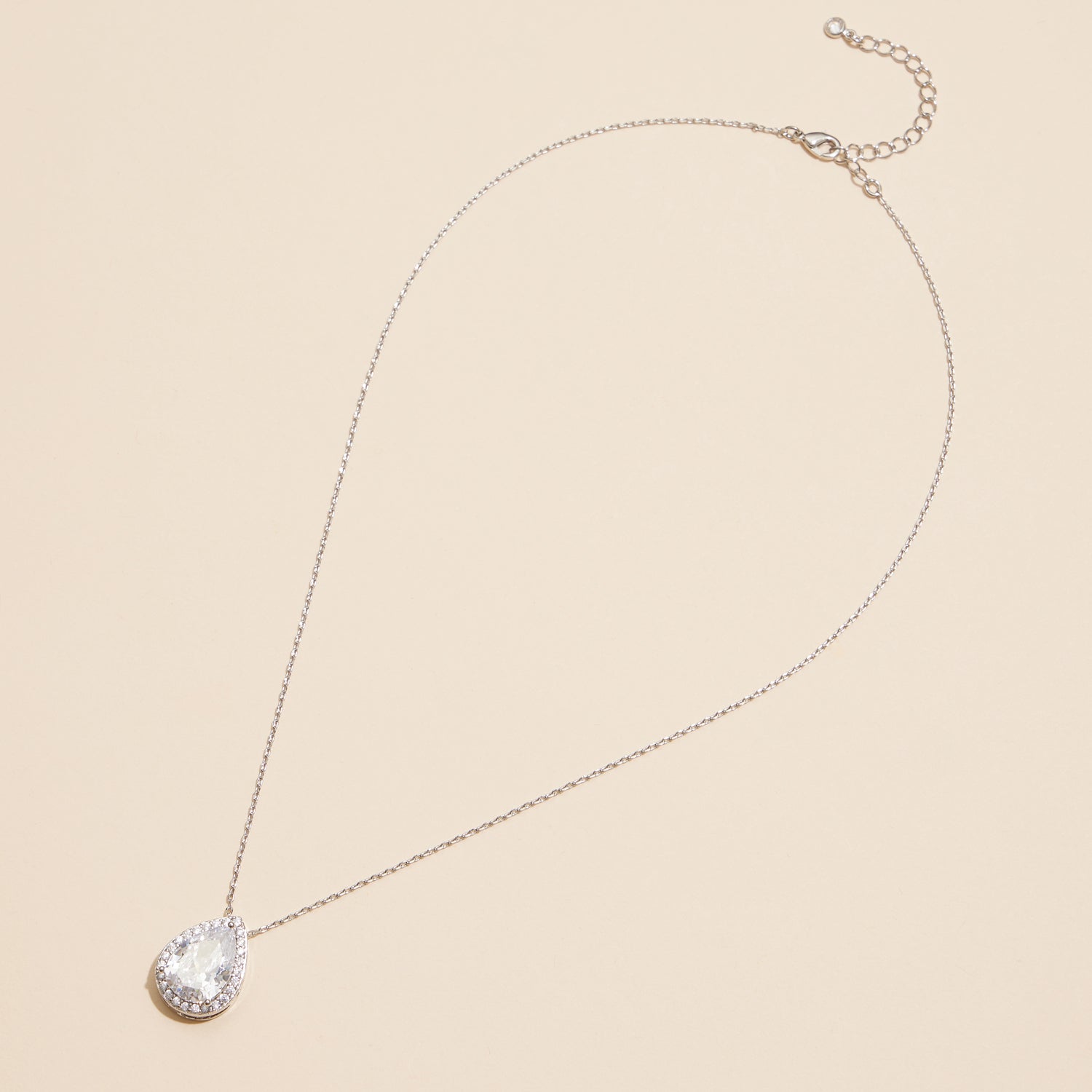 18K Teardrop Pave Pendant Necklace