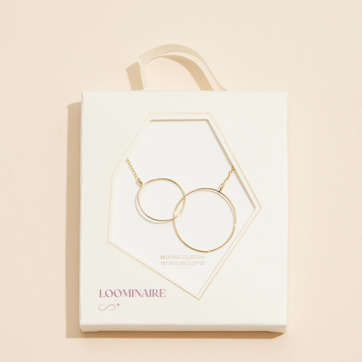 Sophisticated 16mm Double Circle Interlocking Necklace in 18K Gold Dipped Finish