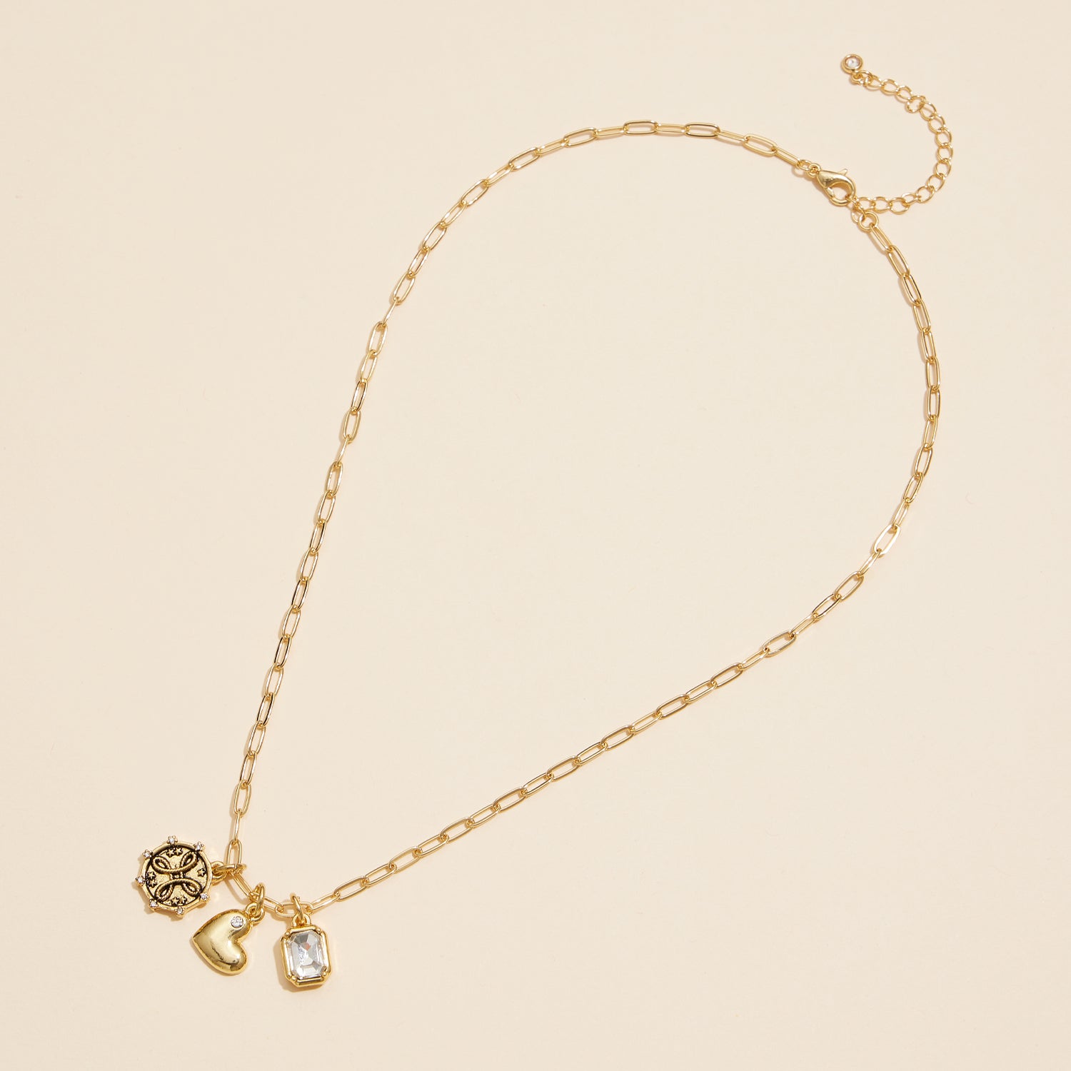 Gold Dipped Heart Charm Necklace with Gemstone Pendant