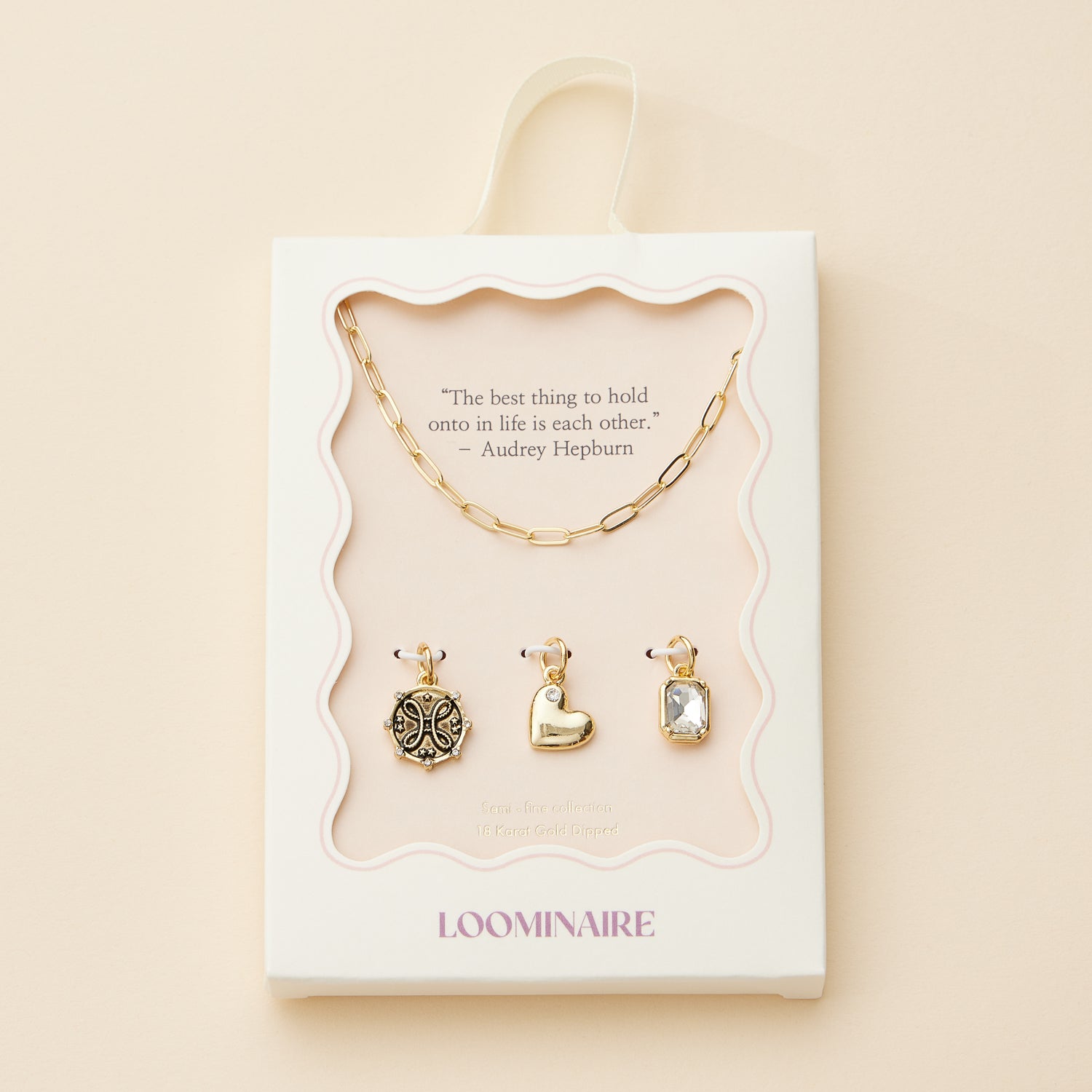 Gold Dipped Heart Charm Necklace with Gemstone Pendant