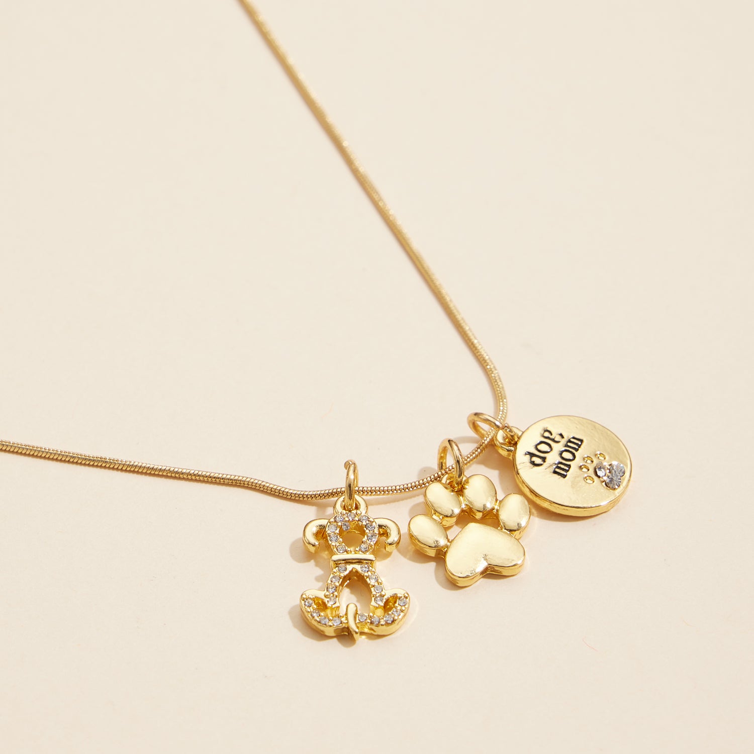 18K Gold Dipped Necklace with Dog Mom Charm