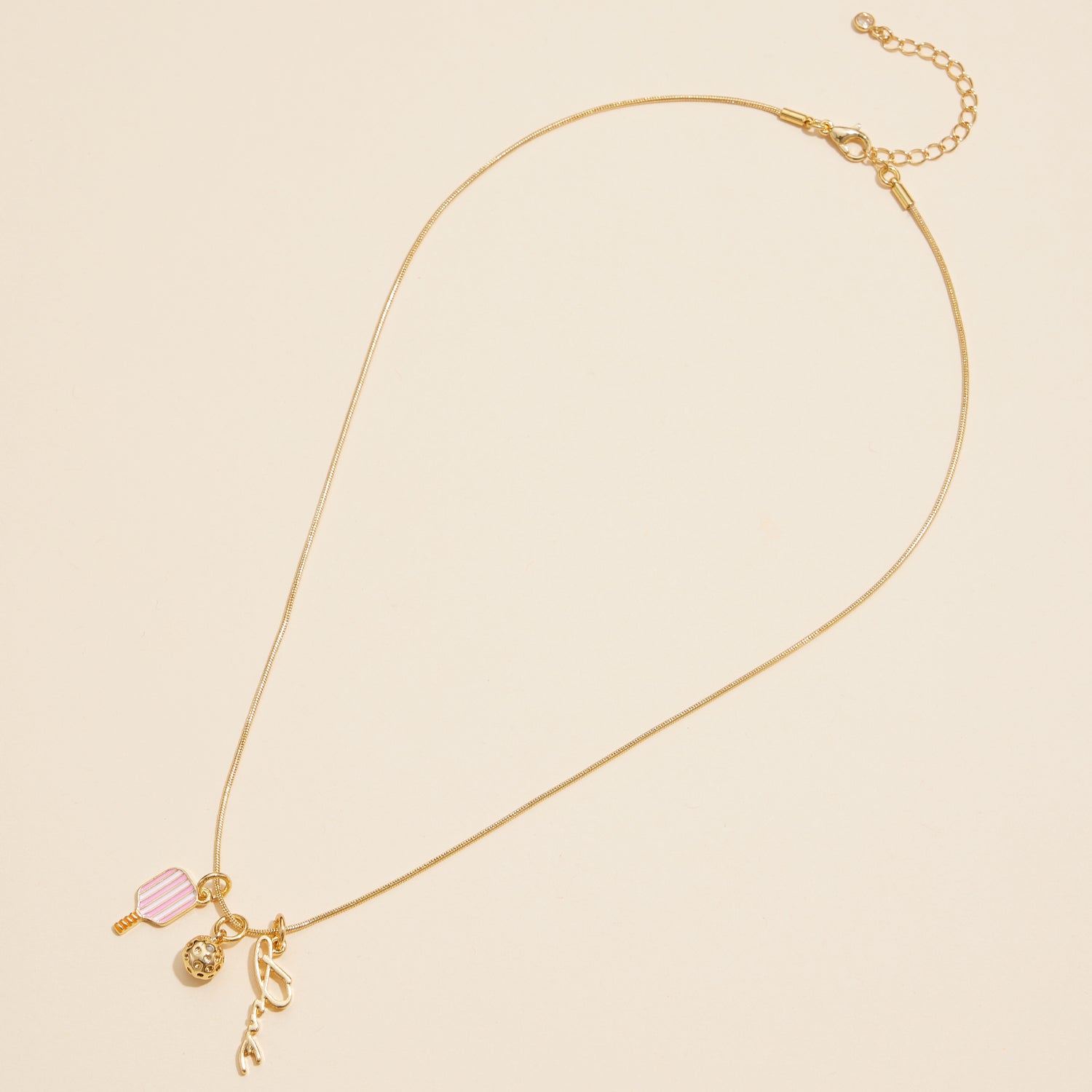 18K Gold Dipped Pickleball Charm Necklace with Love Accent