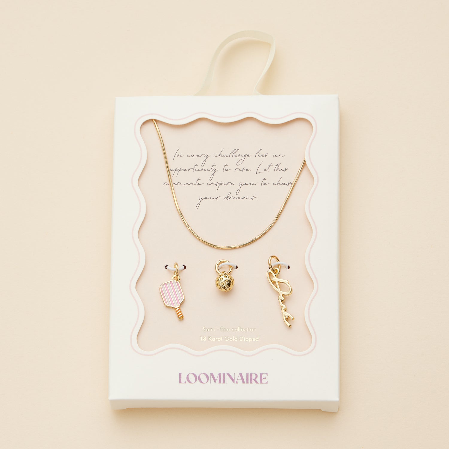 18K Gold Dipped Pickleball Charm Necklace with Love Accent