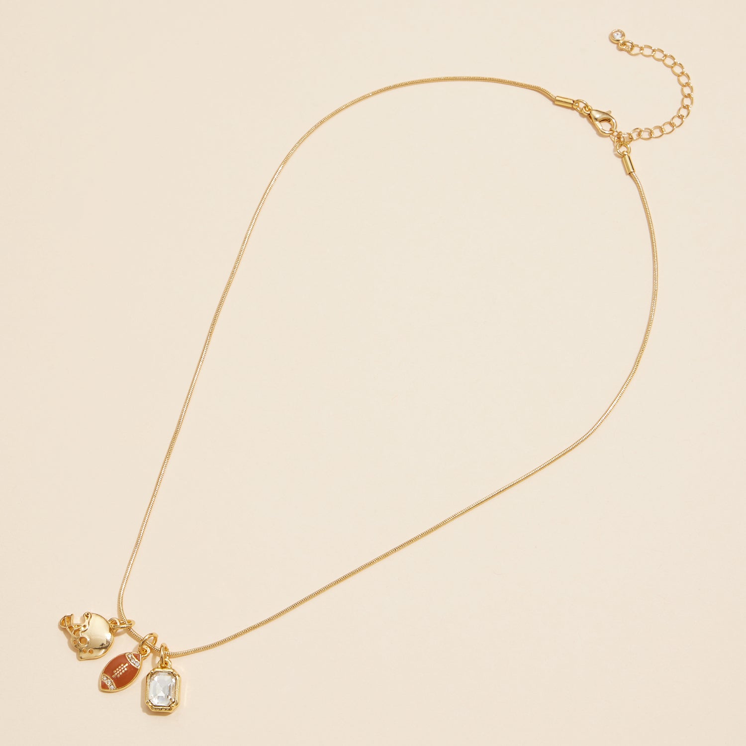 18K Gold Dipped Football Necklace with Helmet and Gemstone Charm