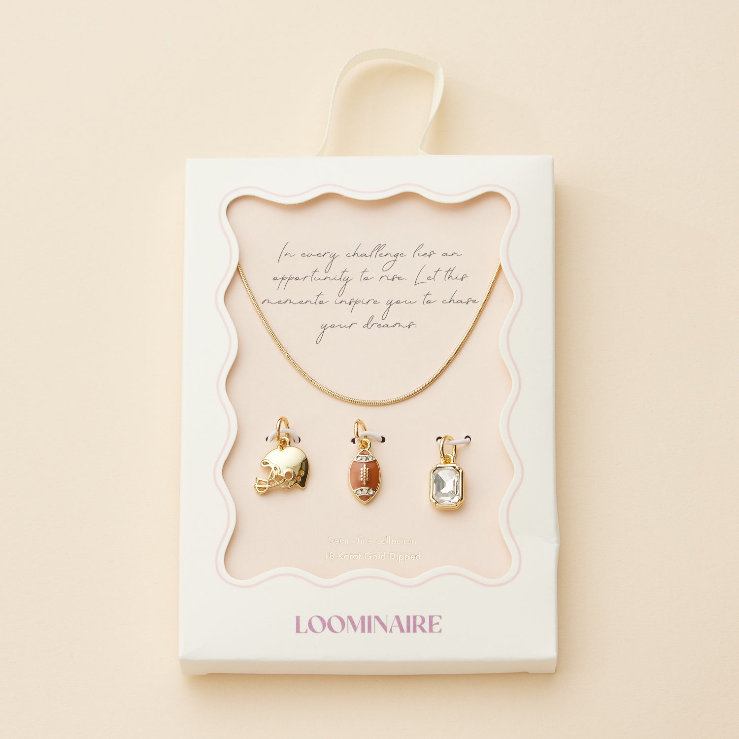 18K Gold Dipped Football Necklace with Helmet and Gemstone Charm