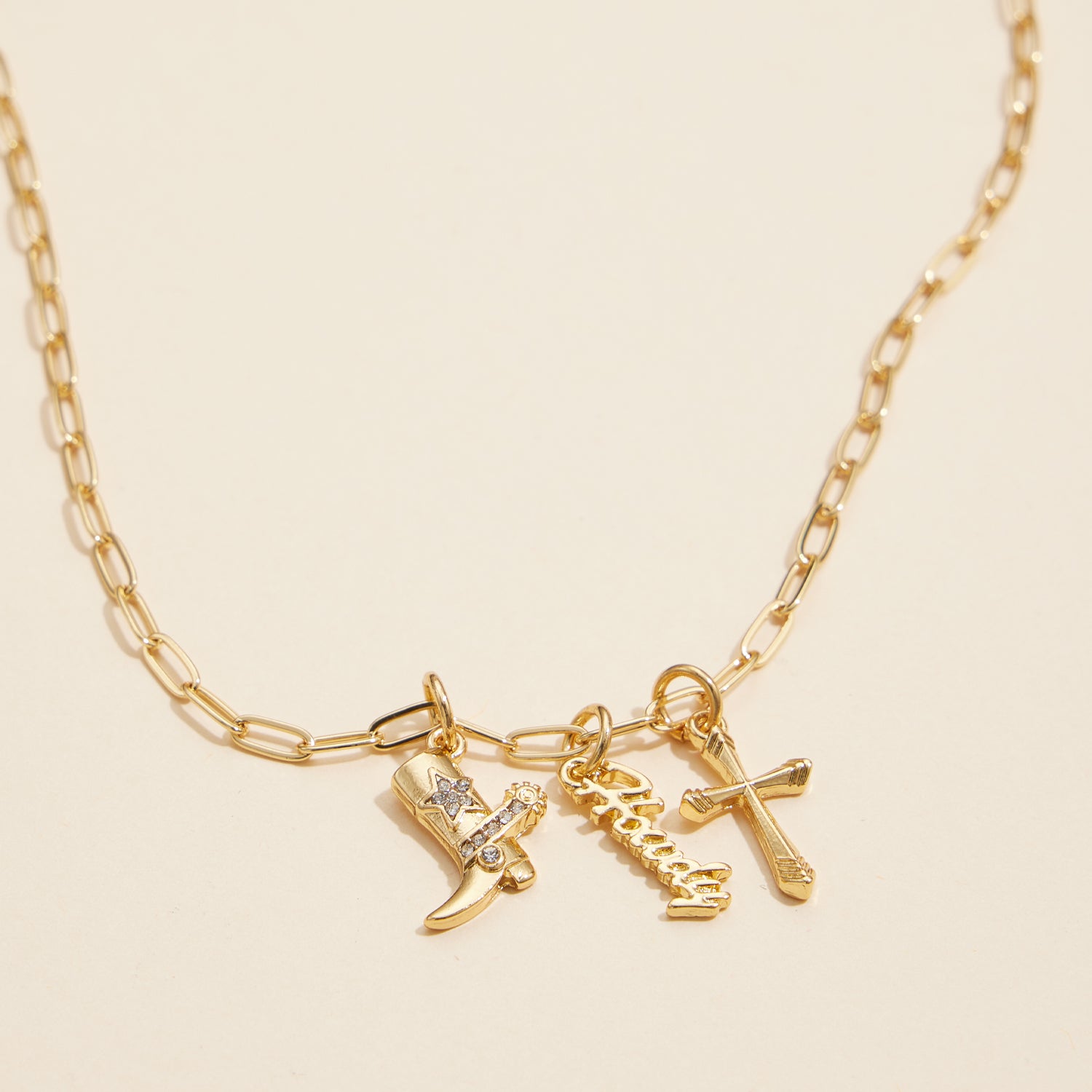 18K Gold Dipped Necklace with Western-Inspired Charms