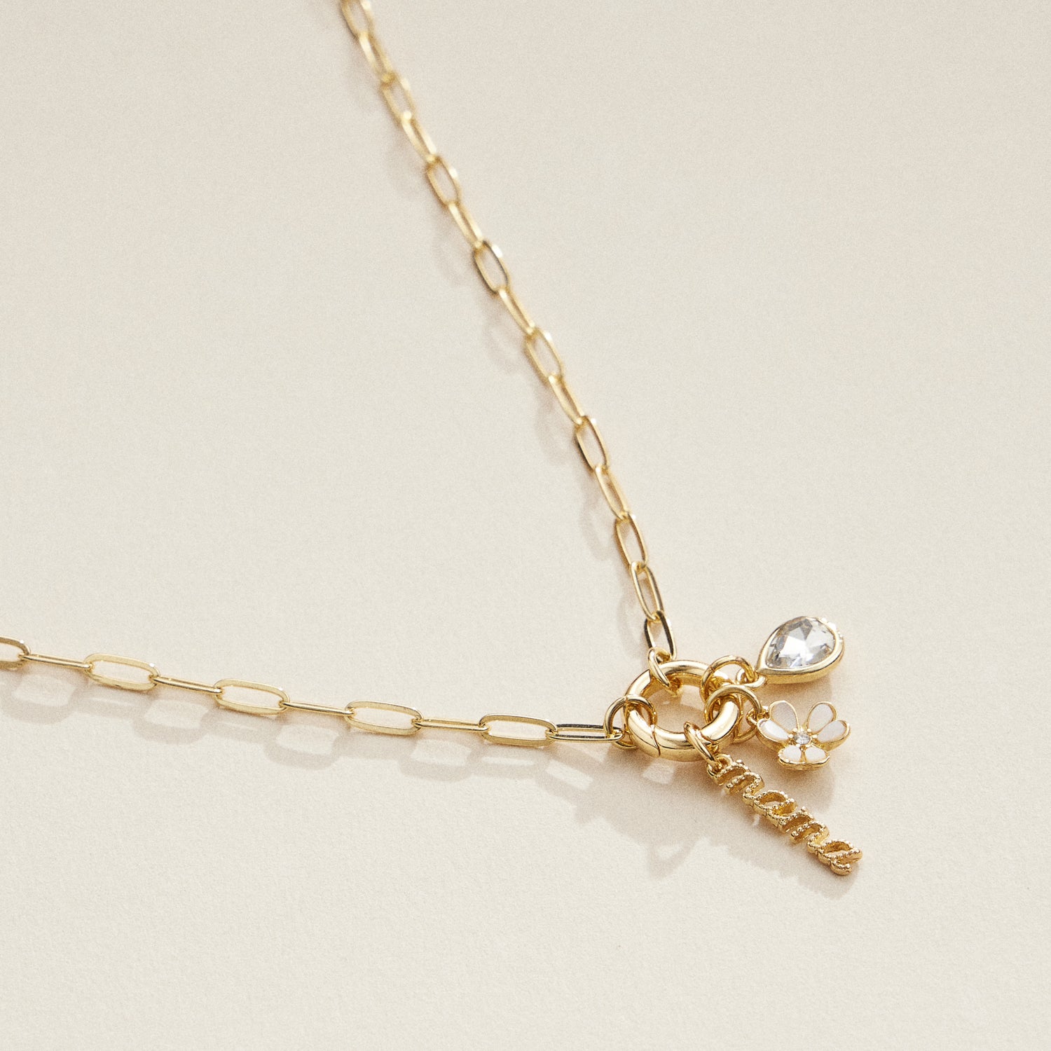 18K Gold Dipped "Mama" Necklace with Teardrop and Floral Charms