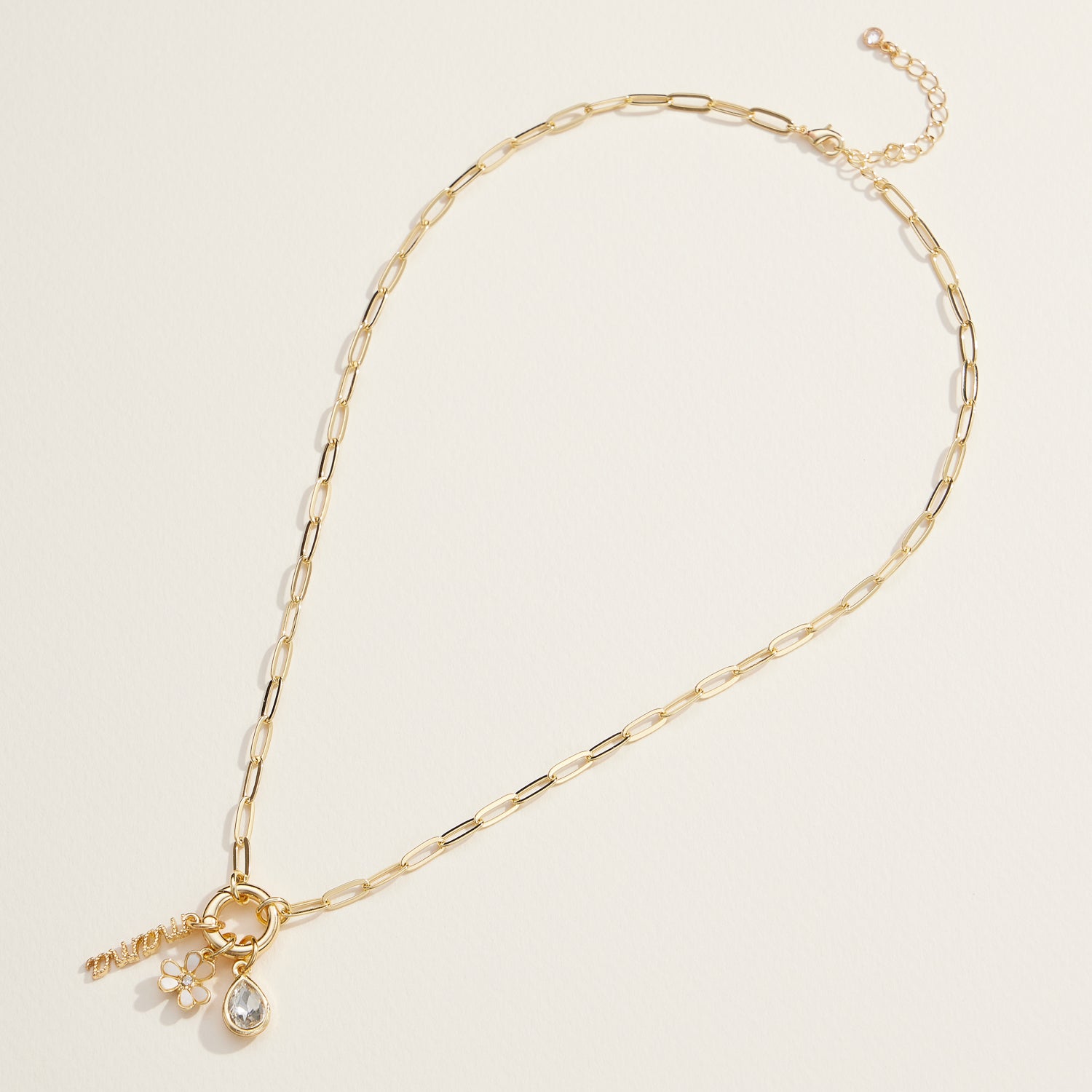 18K Gold Dipped "Mama" Necklace with Teardrop and Floral Charms