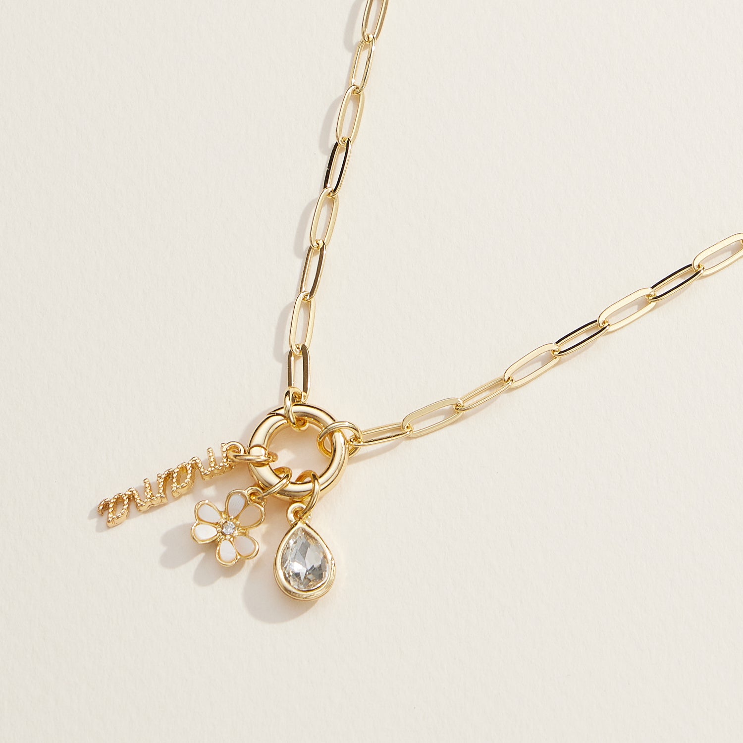 18K Gold Dipped "Mama" Necklace with Teardrop and Floral Charms