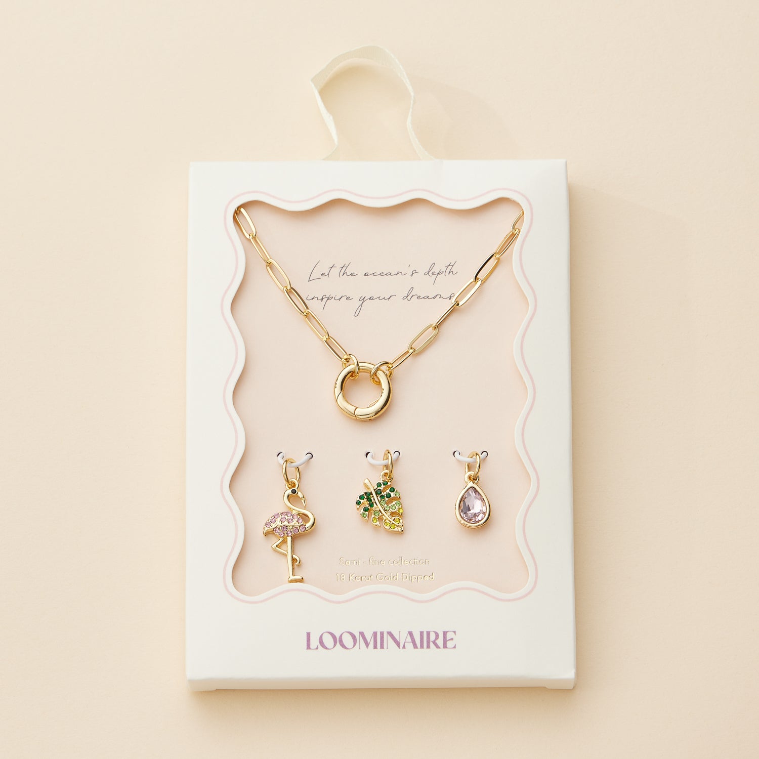 18K Gold Dipped Charm Necklace with Tropical Motif