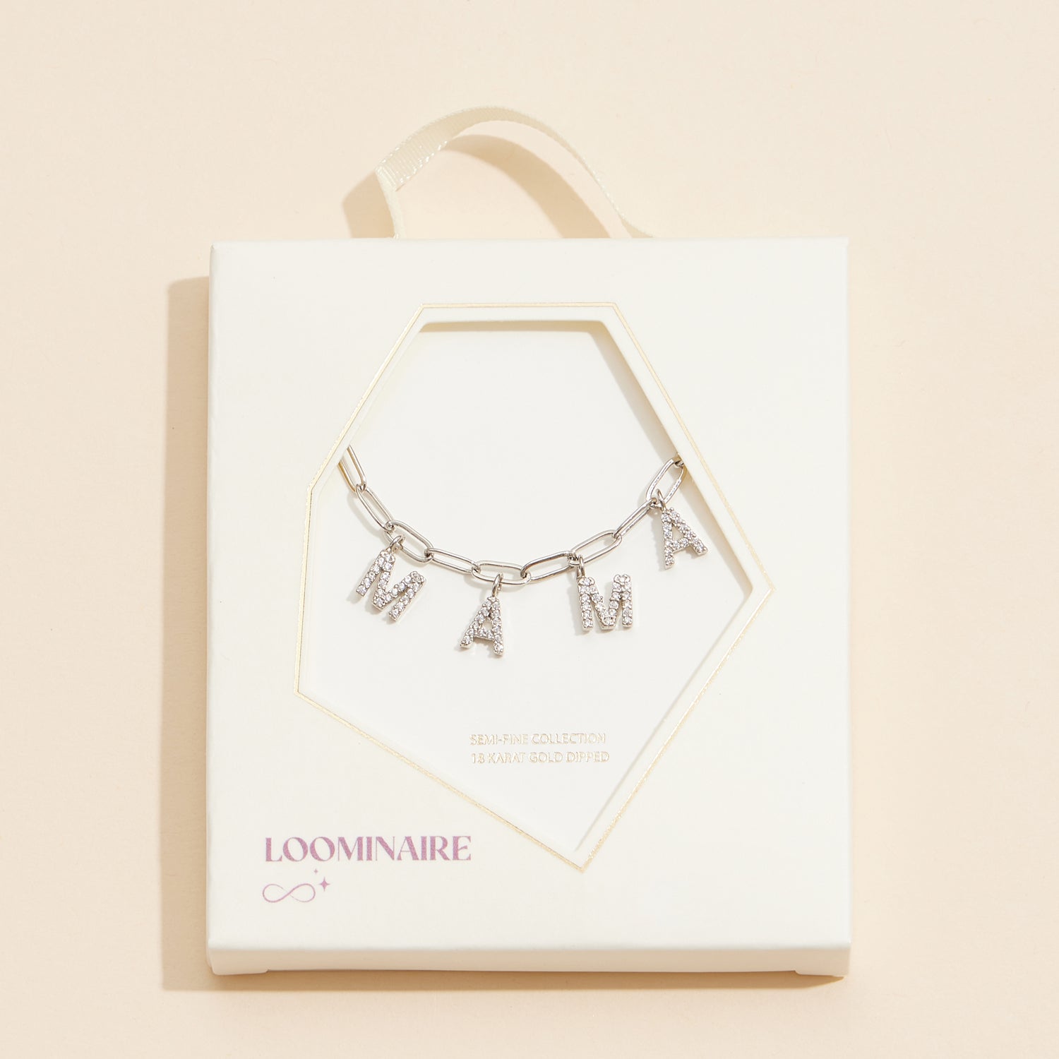 "MAMA" 18K Gold Cubic Zirconia Charm Necklace