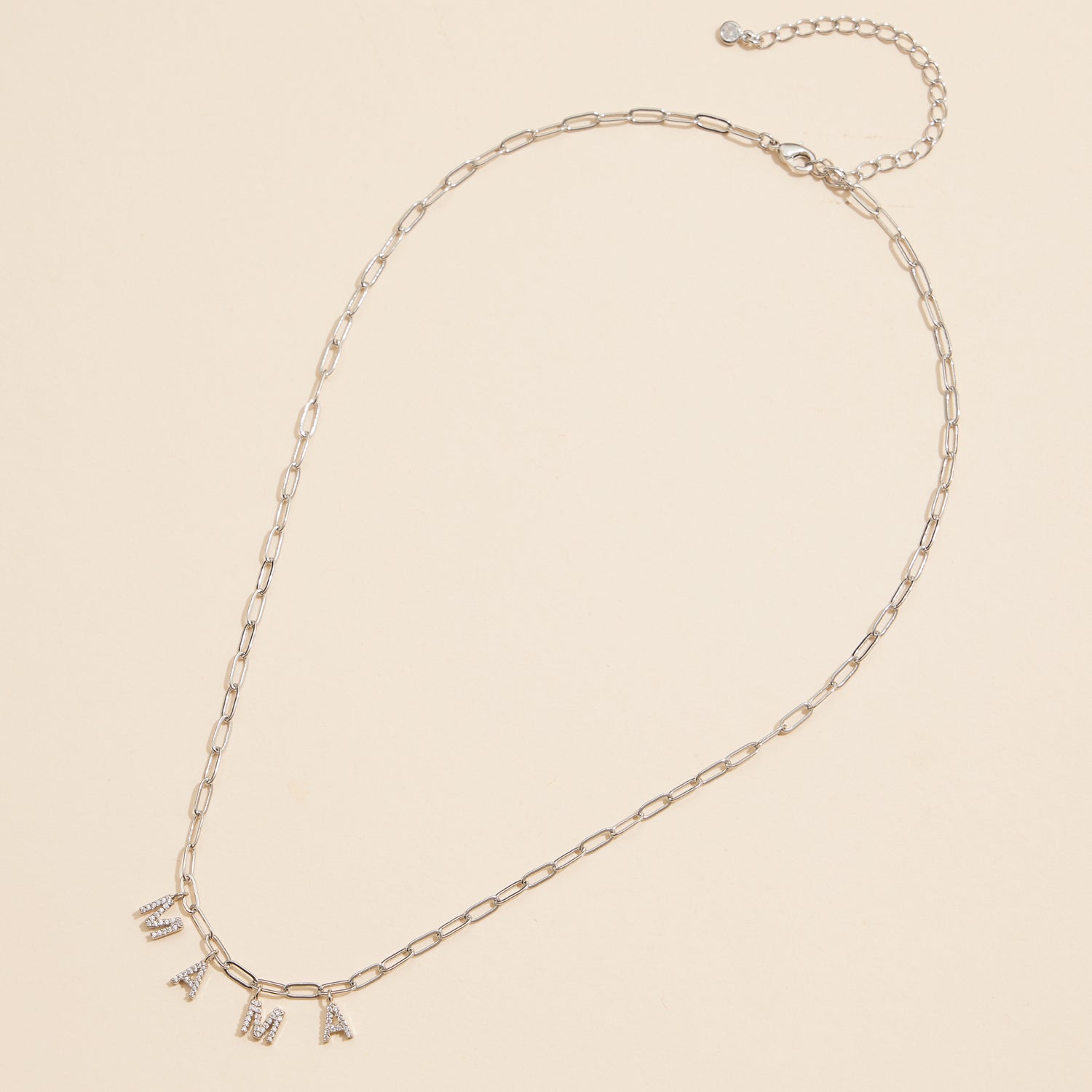 "MAMA" 18K Gold Cubic Zirconia Charm Necklace
