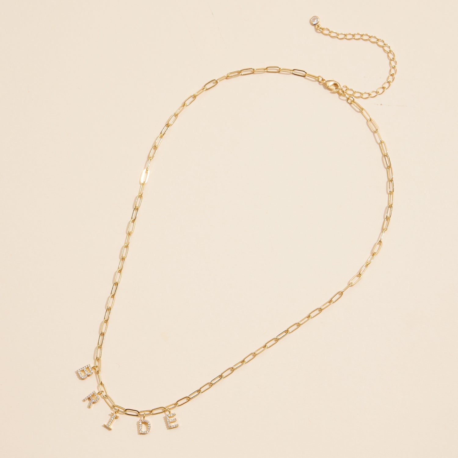 Sparkling "Bride" Cubic Zirconia 18K Gold Charm Necklace