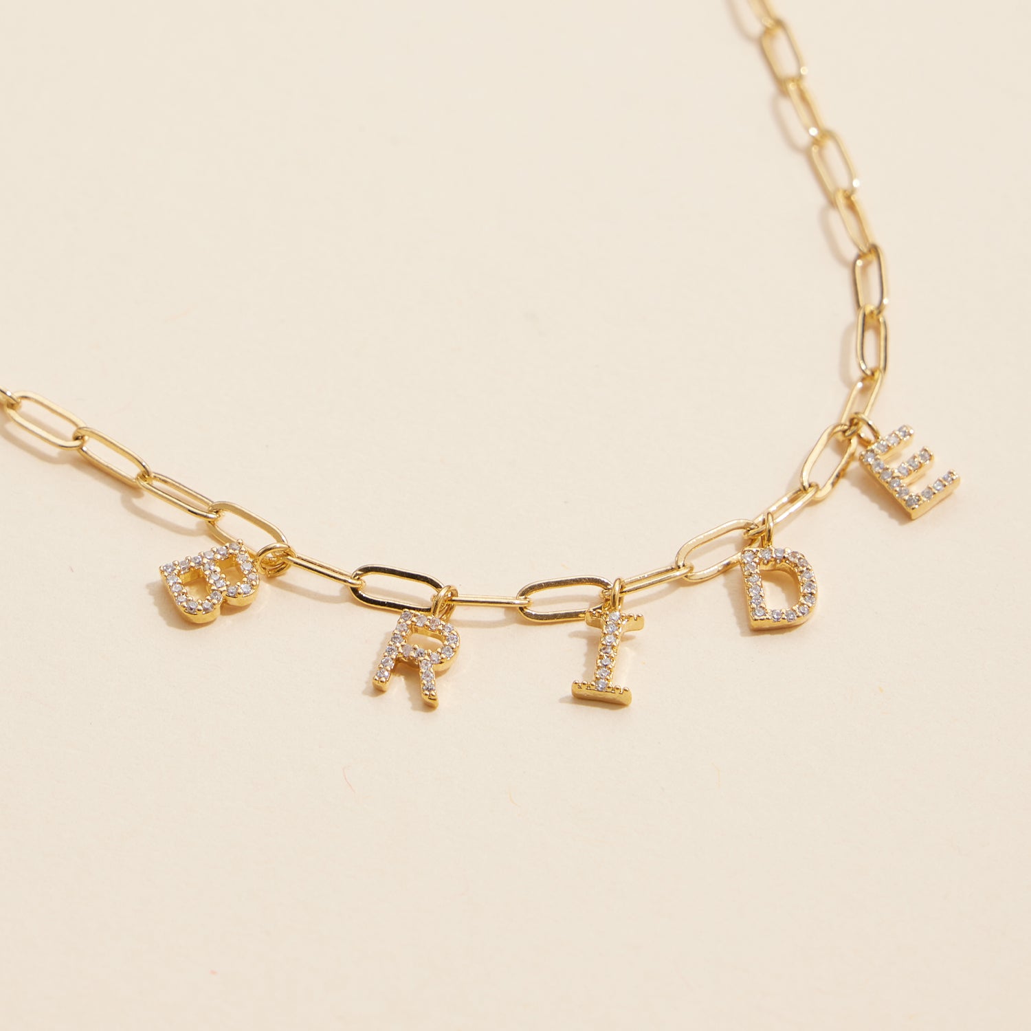 Sparkling "Bride" Cubic Zirconia 18K Gold Charm Necklace