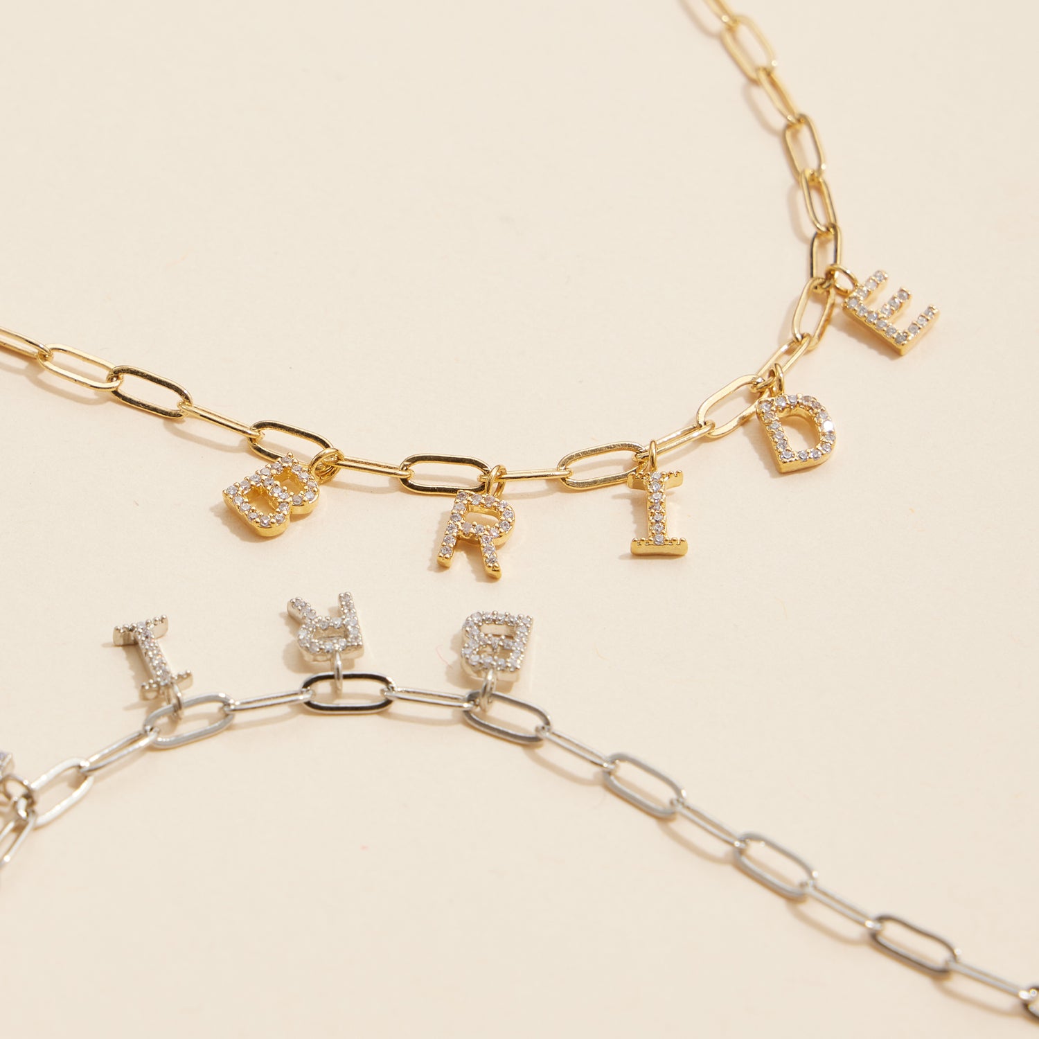 Sparkling "Bride" Cubic Zirconia 18K Gold Charm Necklace