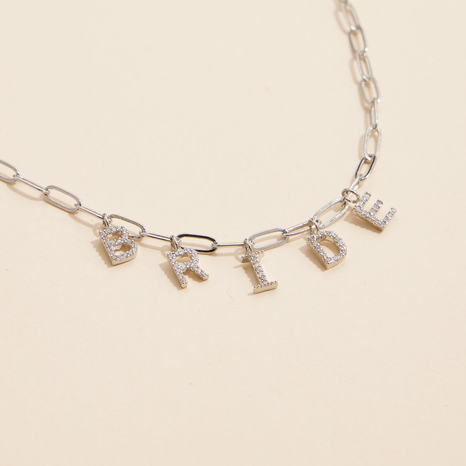 Sparkling "Bride" Cubic Zirconia 18K Gold Charm Necklace