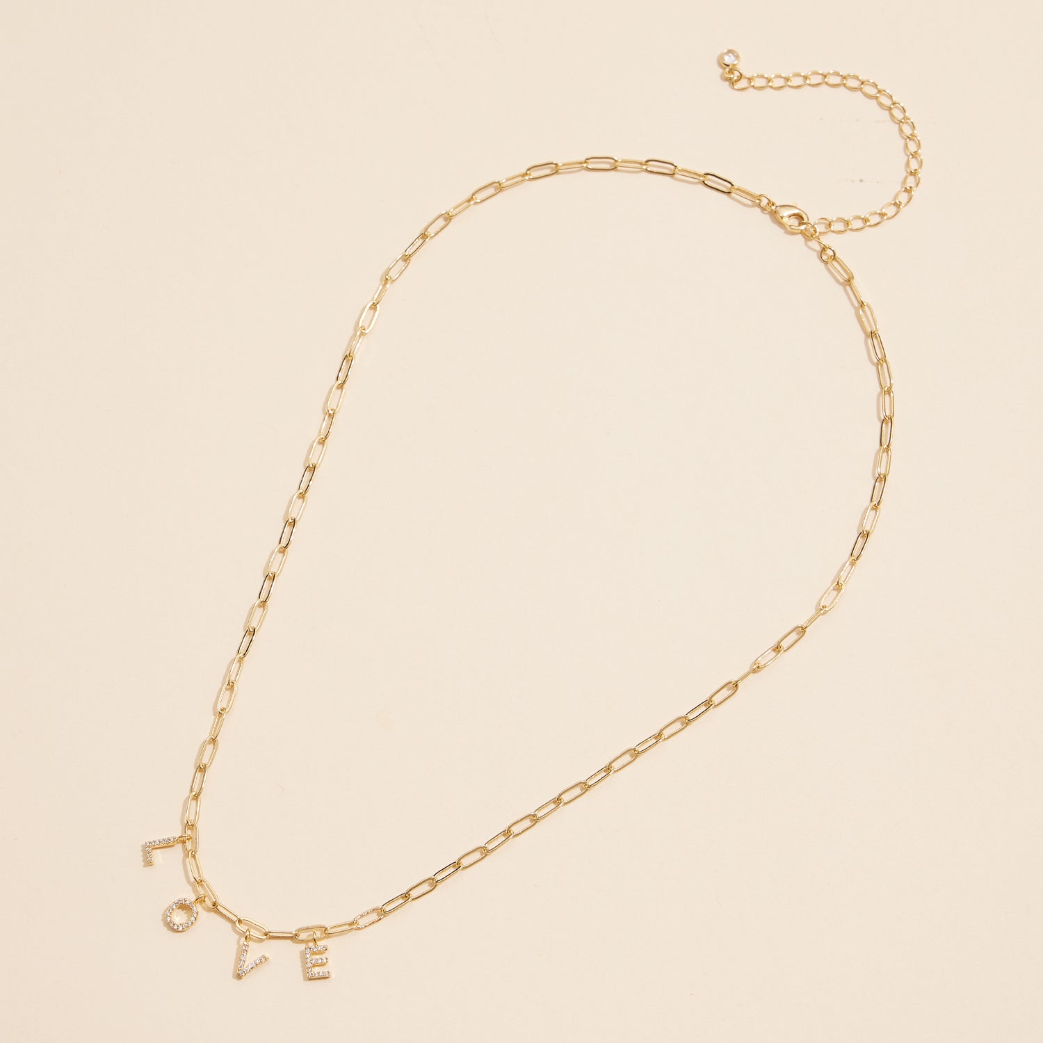 Sparkling "Love" Cubic Zirconia 18K Gold Charm Necklace