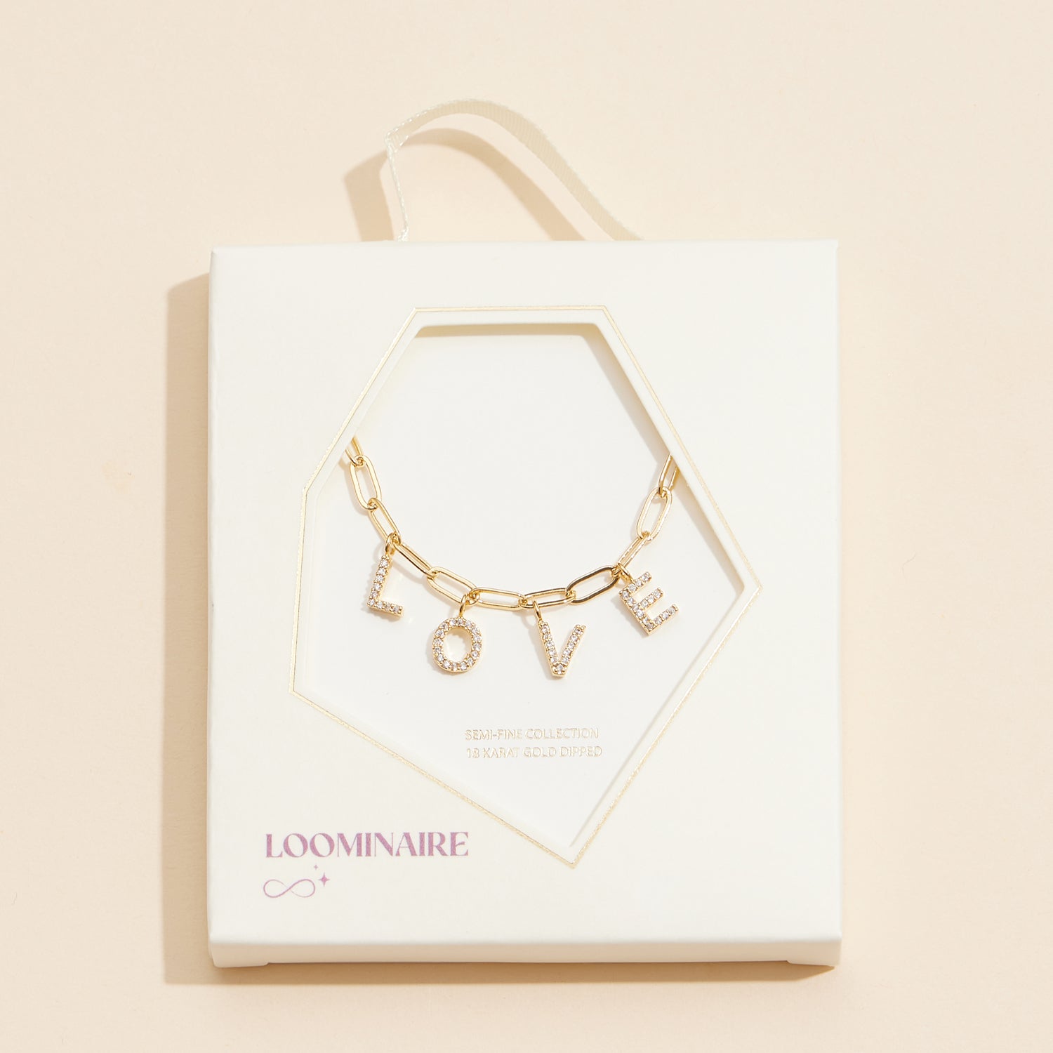 Sparkling "Love" Cubic Zirconia 18K Gold Charm Necklace