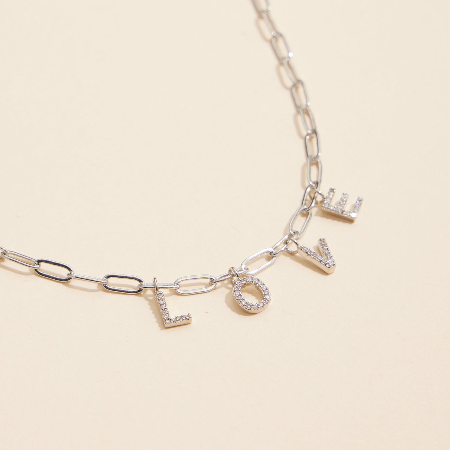Sparkling "Love" Cubic Zirconia 18K Gold Charm Necklace
