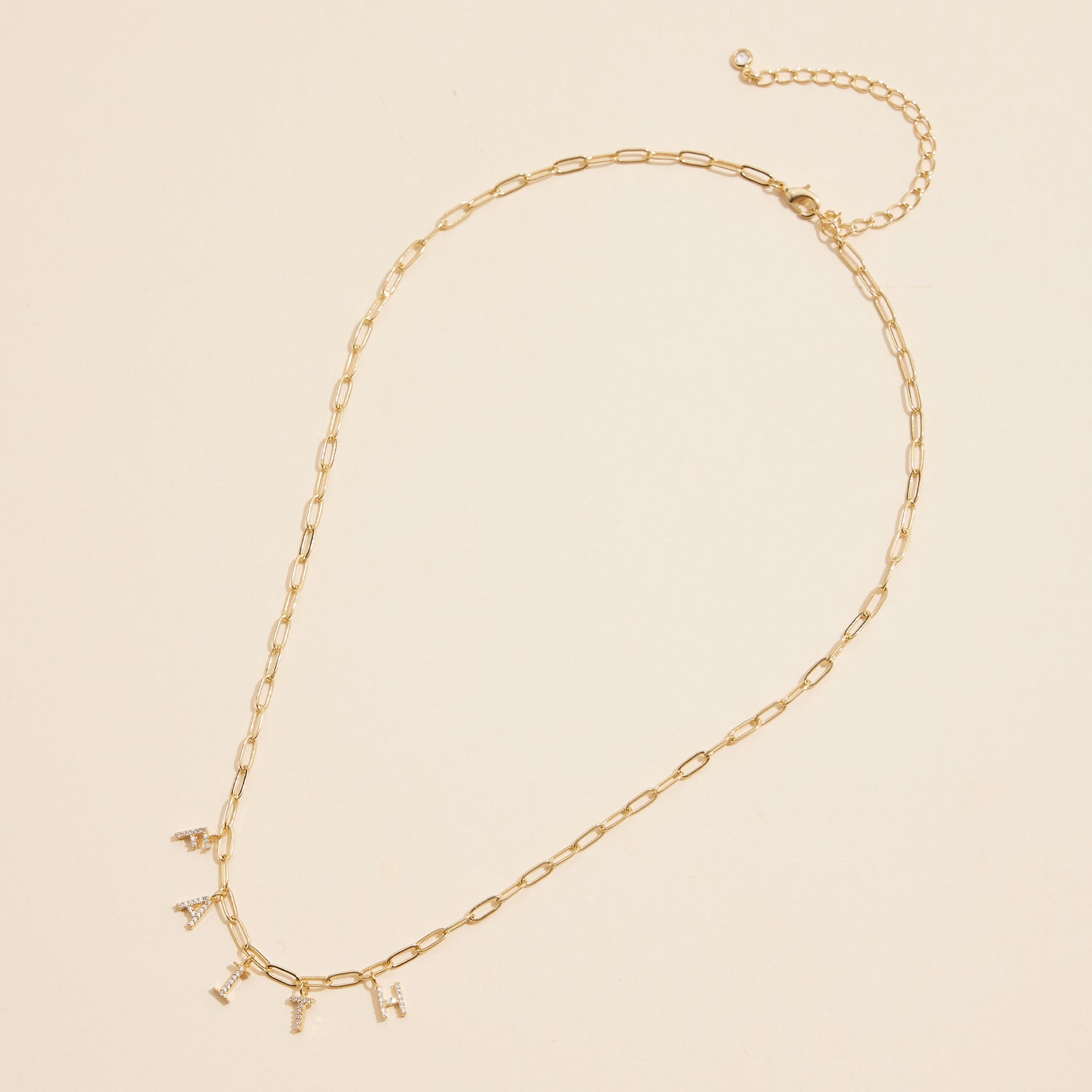 Sparkling "Faith" Cubic Zirconia 18K Gold Charm Necklace