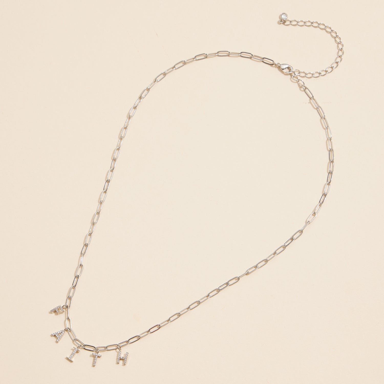 Sparkling "Faith" Cubic Zirconia 18K Gold Charm Necklace