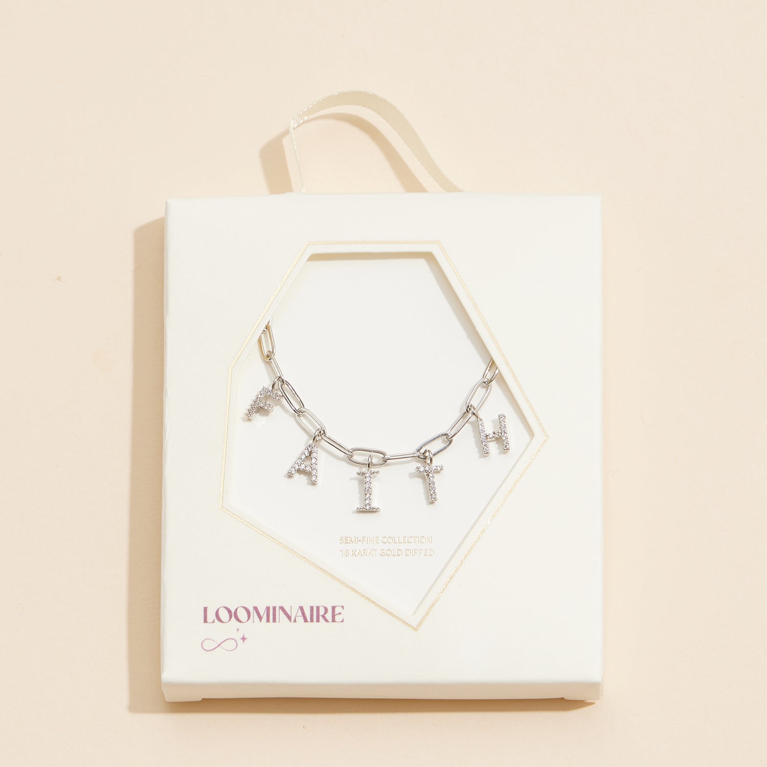 Sparkling "Faith" Cubic Zirconia 18K Gold Charm Necklace
