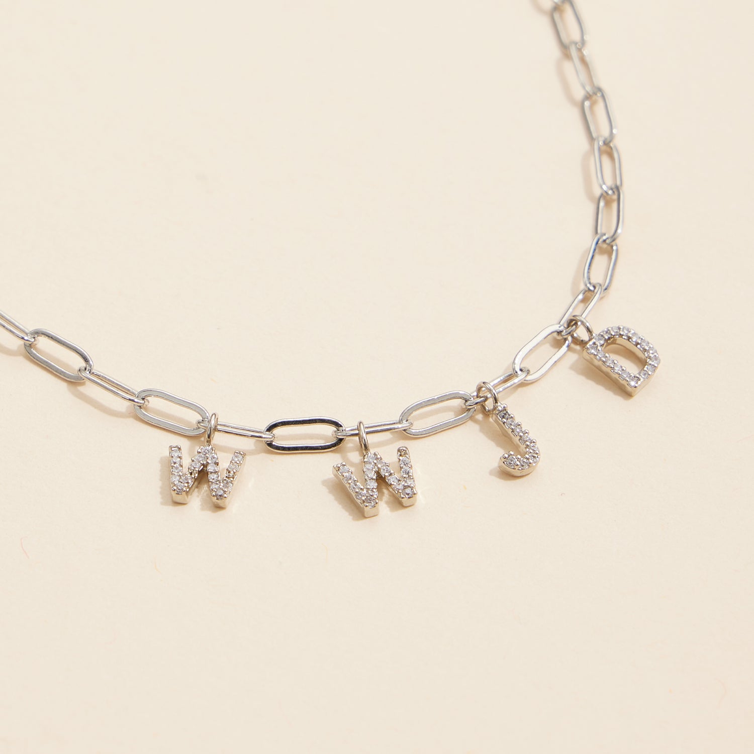 Sparkling "WWJD" Cubic Zirconia 18K Gold Charm Necklace