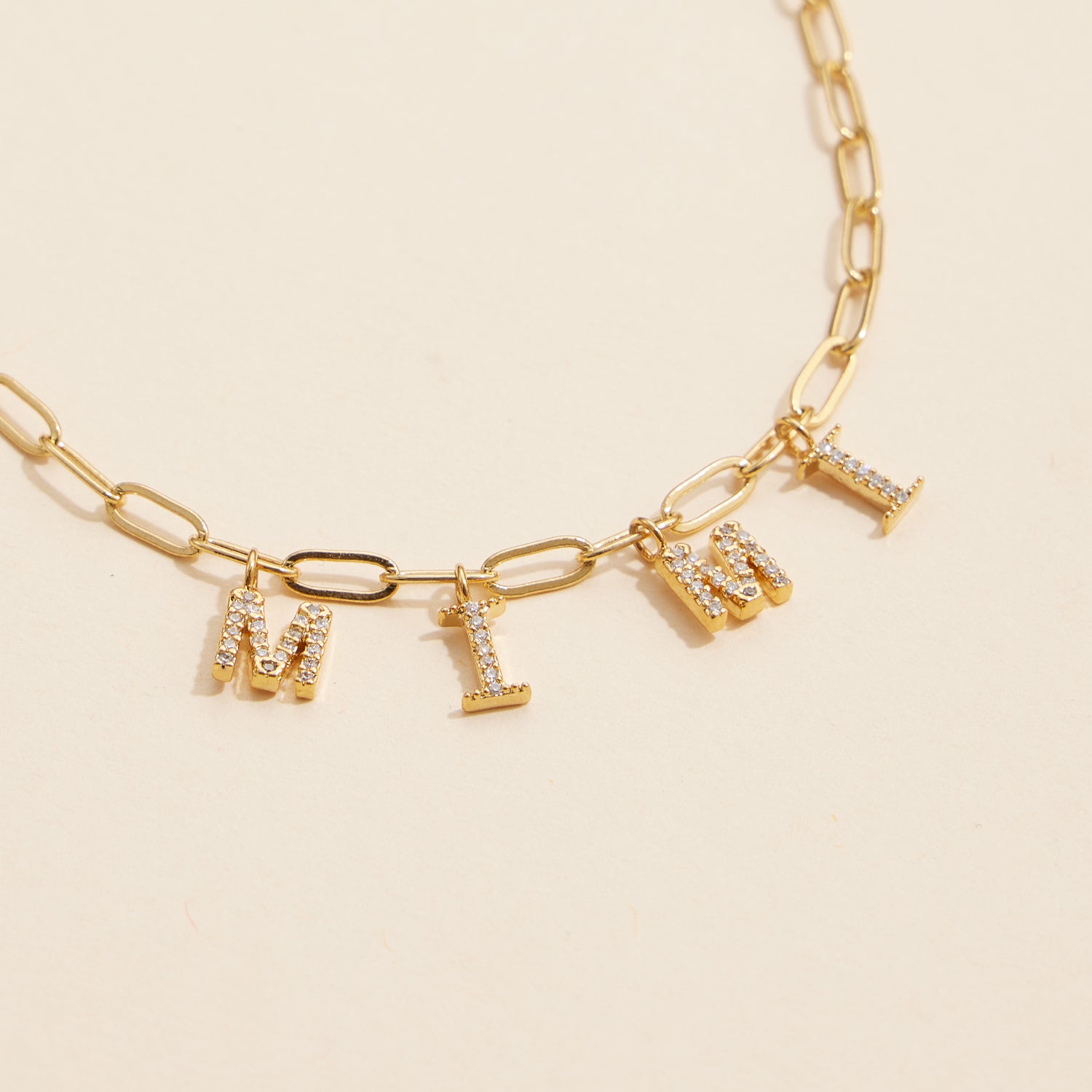 Sparkling "MIMI" Cubic Zirconia 18K Gold Charm Necklace