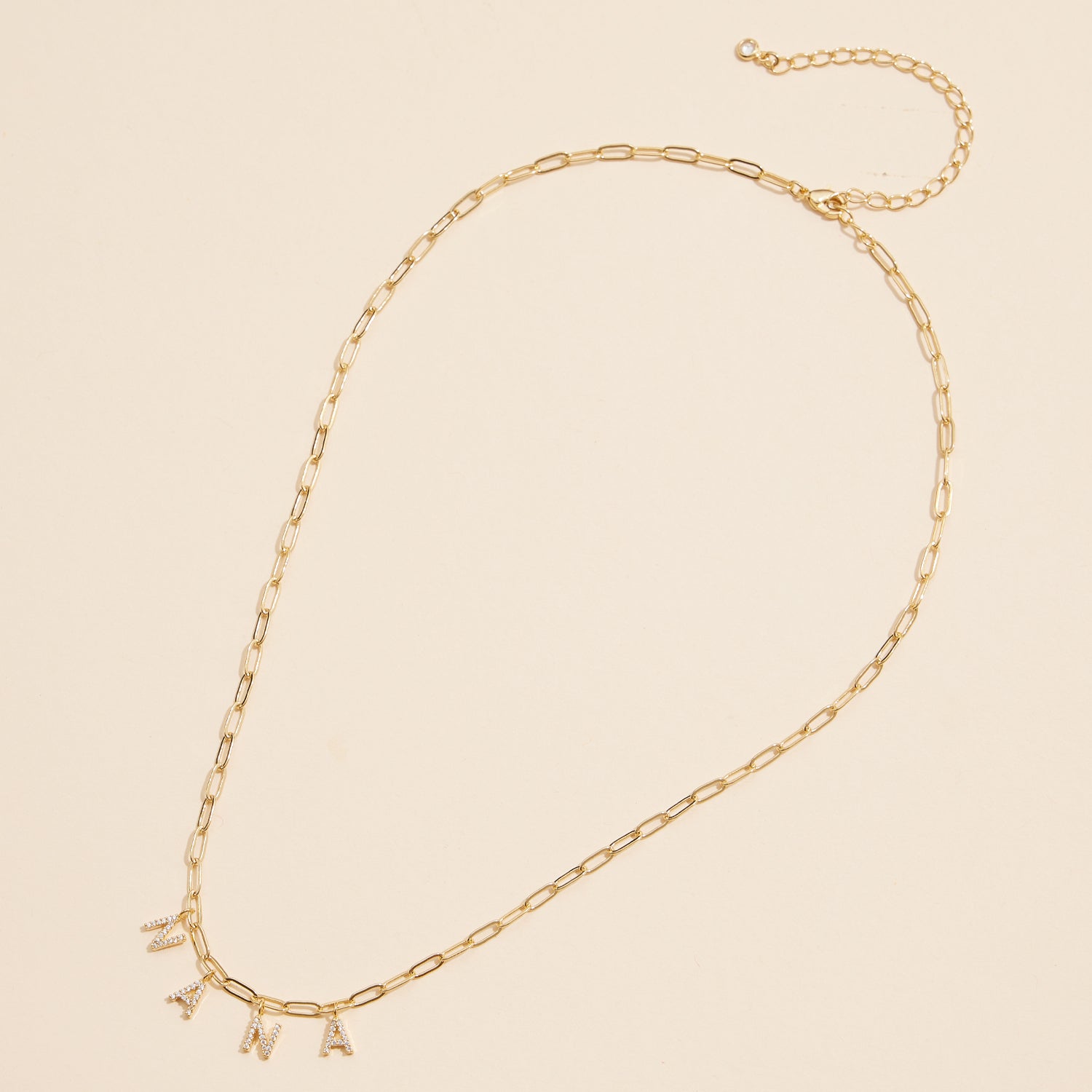 Sparkling "NANA" Cubic Zirconia 18K Gold Charm Necklace